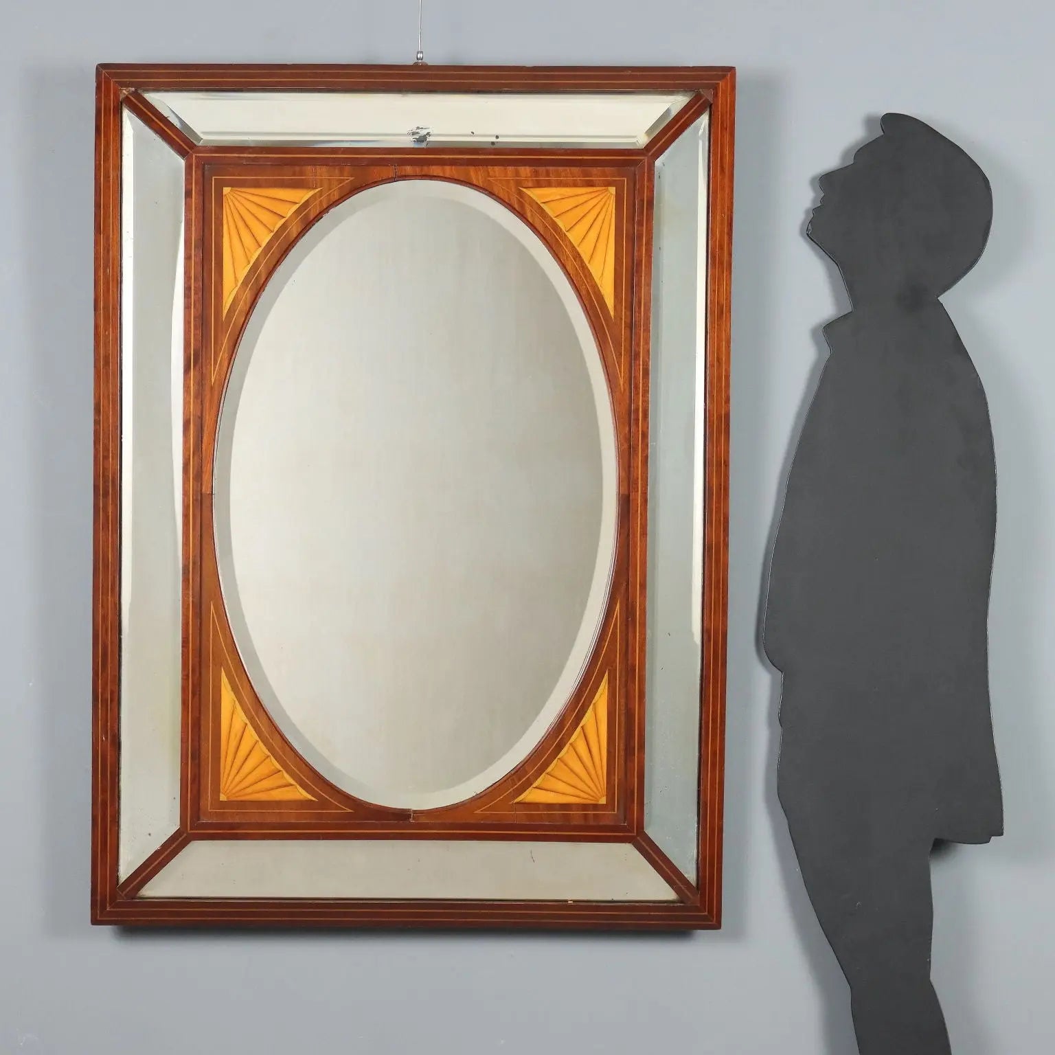 Antique Mahogany Mirror Maple Inlays England XIX Century