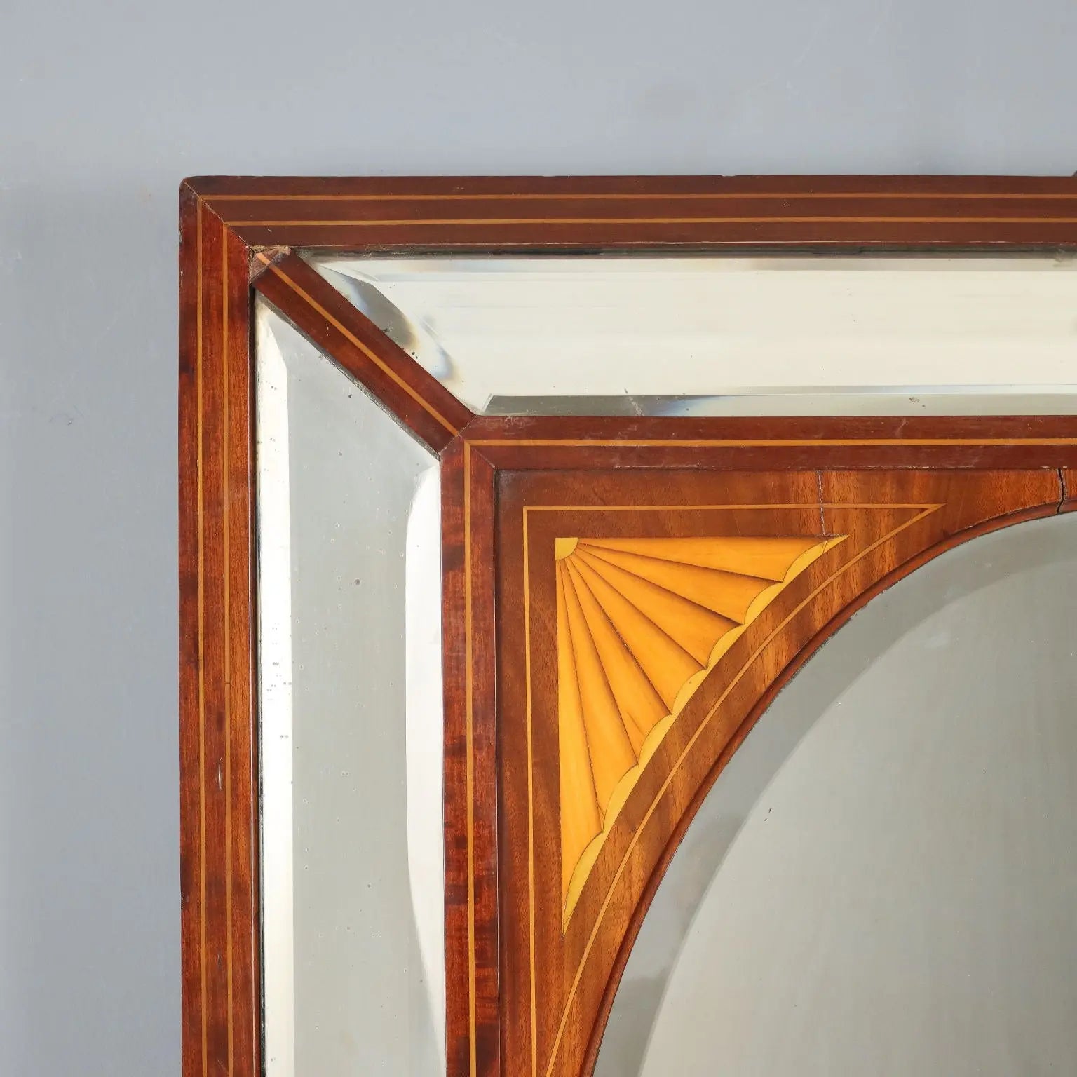 Antique Mahogany Mirror Maple Inlays England XIX Century
