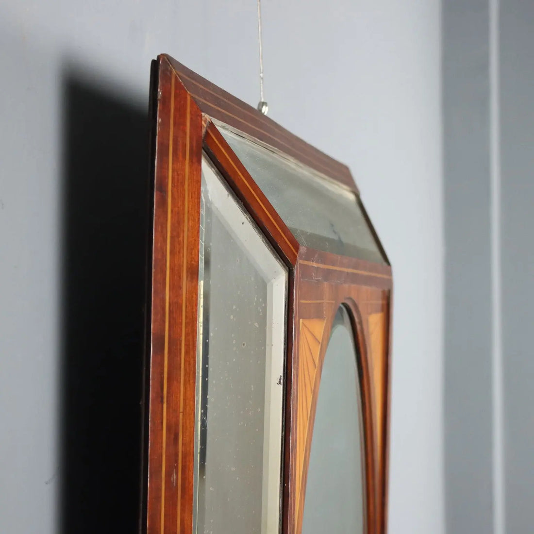 Antique Mahogany Mirror Maple Inlays England XIX Century