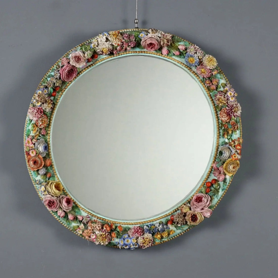 Antique Mirror Ceramic Frame Flower Decorations XIX Century - Italy, XIX Century | Antiques | Mirrors & Frames