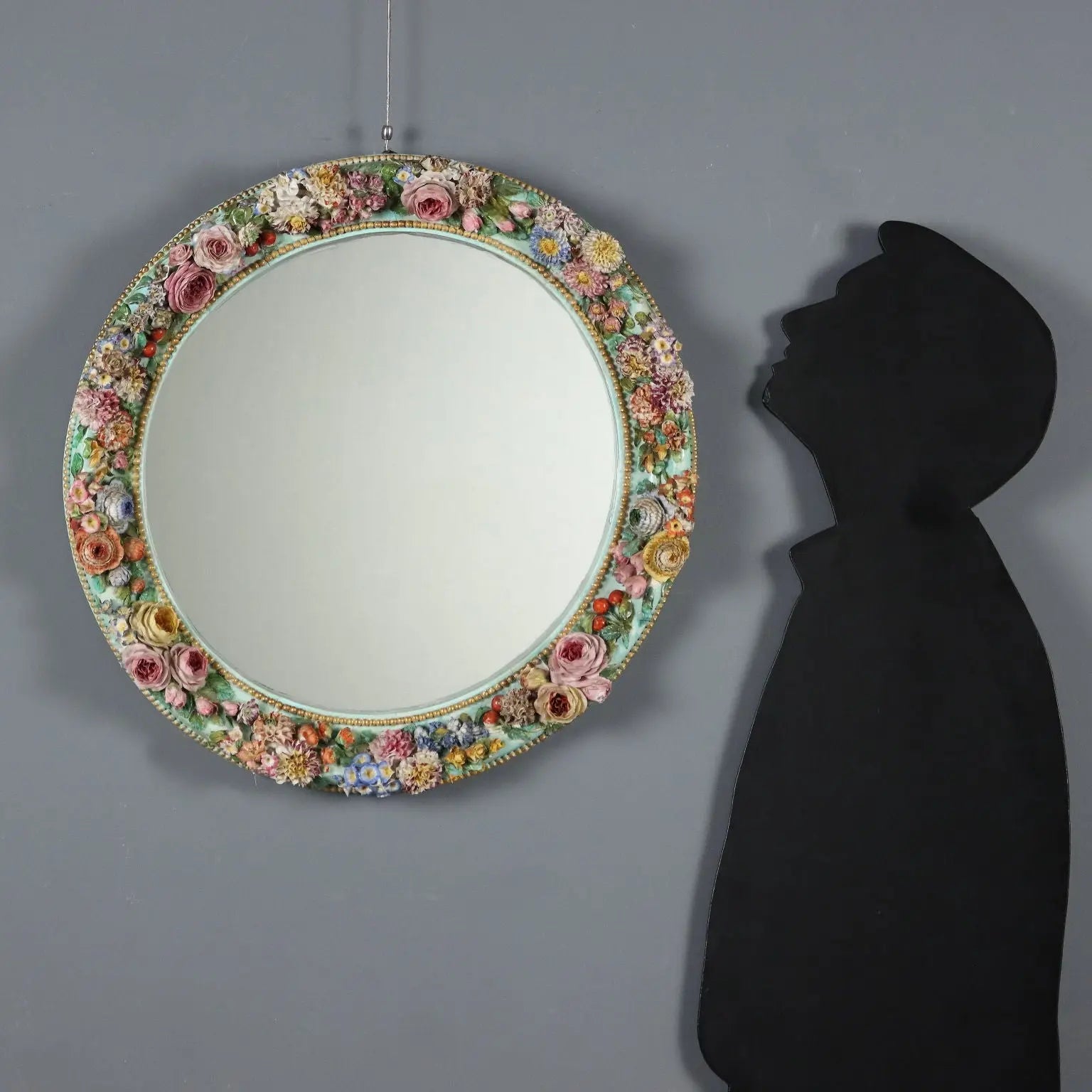 Antique Mirror Ceramic Frame Flower Decorations XIX Century - Italy, XIX Century | Antiques | Mirrors & Frames