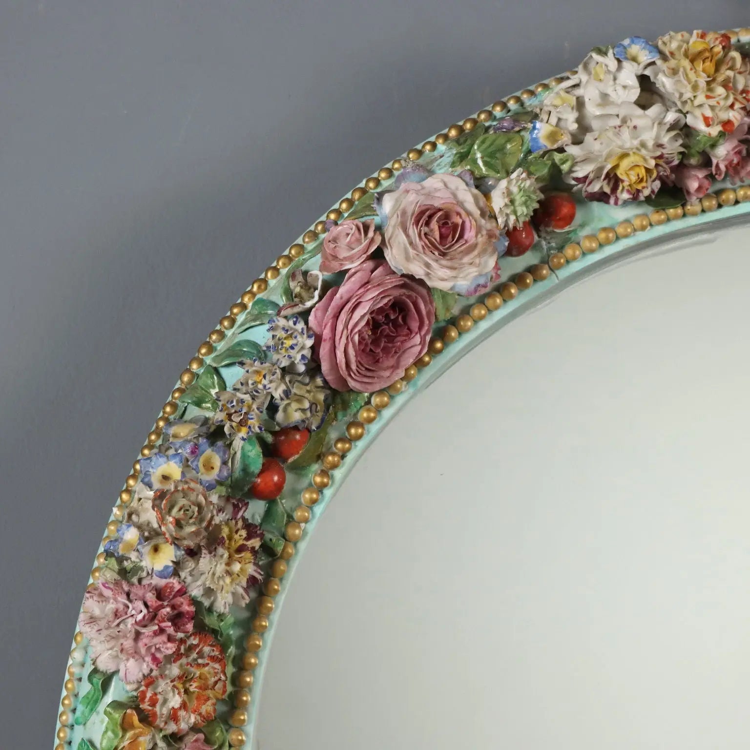 Antique Mirror Ceramic Frame Flower Decorations XIX Century - Italy, XIX Century | Antiques | Mirrors & Frames