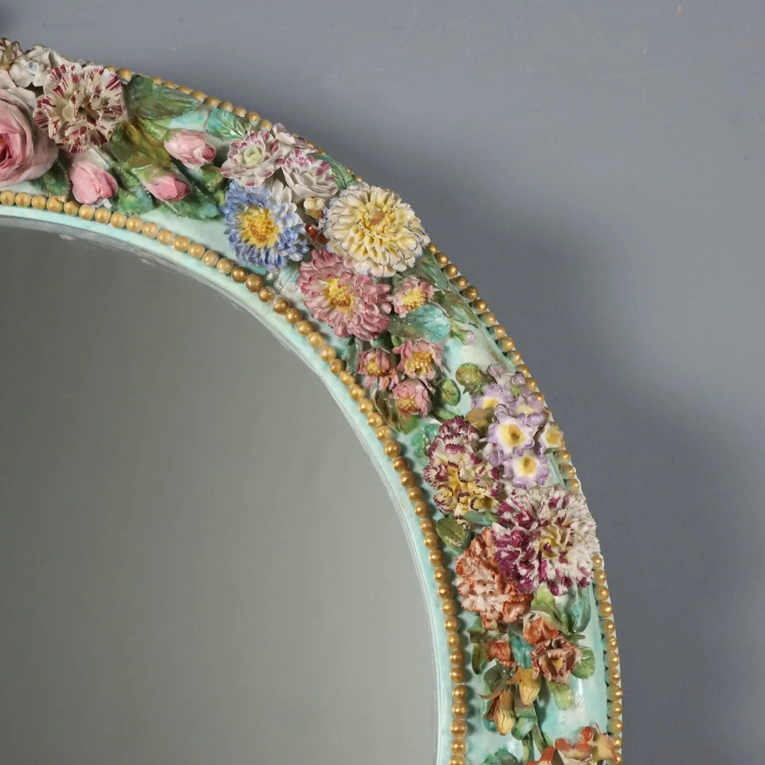 Antique Mirror Ceramic Frame Flower Decorations XIX Century - Italy, XIX Century | Antiques | Mirrors & Frames