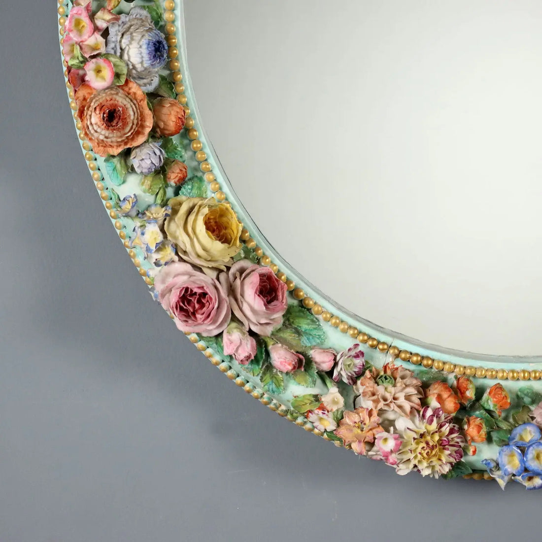 Antique Mirror Ceramic Frame Flower Decorations XIX Century - Italy, XIX Century | Antiques | Mirrors & Frames