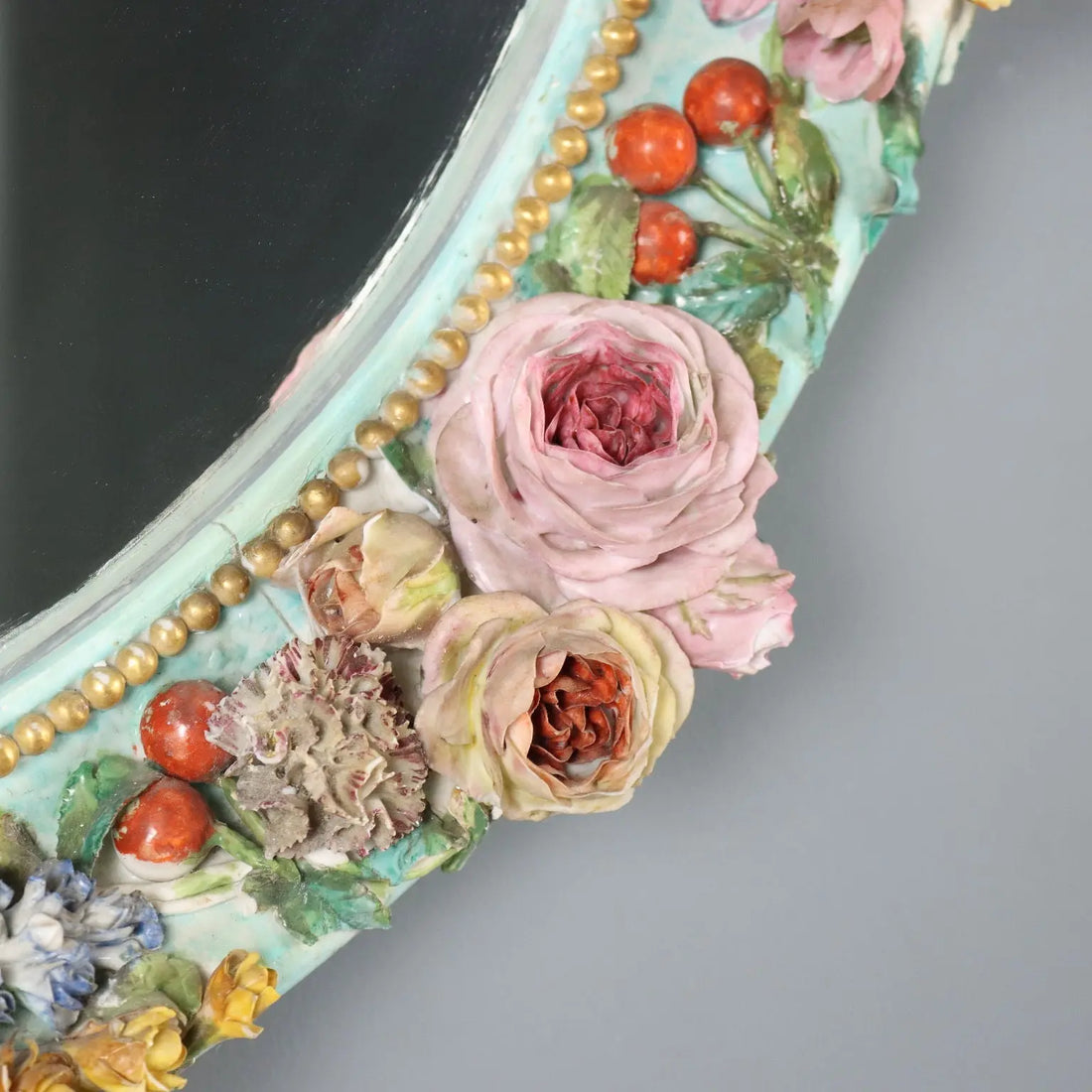 Antique Mirror Ceramic Frame Flower Decorations XIX Century - Italy, XIX Century | Antiques | Mirrors & Frames