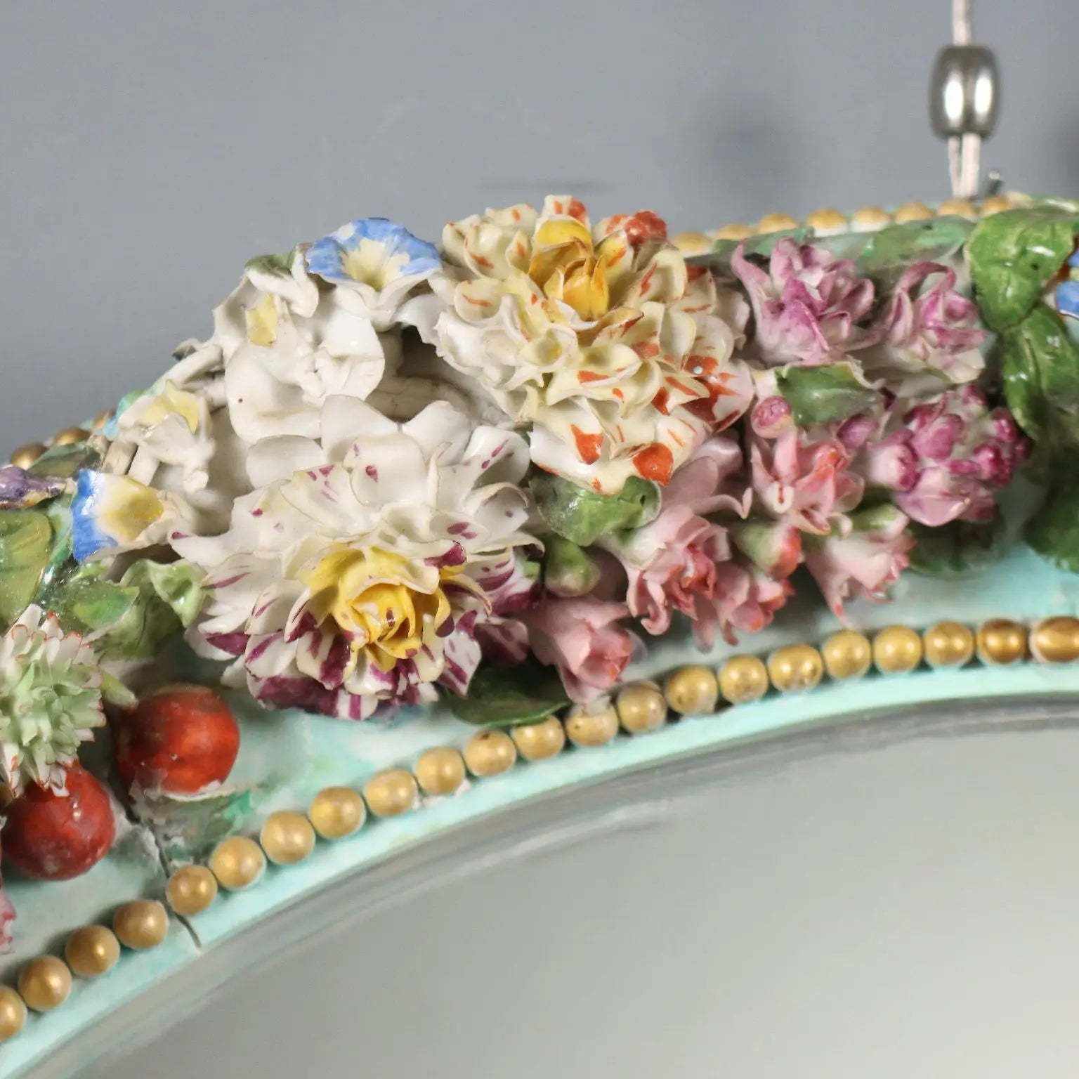 Antique Mirror Ceramic Frame Flower Decorations XIX Century - Italy, XIX Century | Antiques | Mirrors & Frames