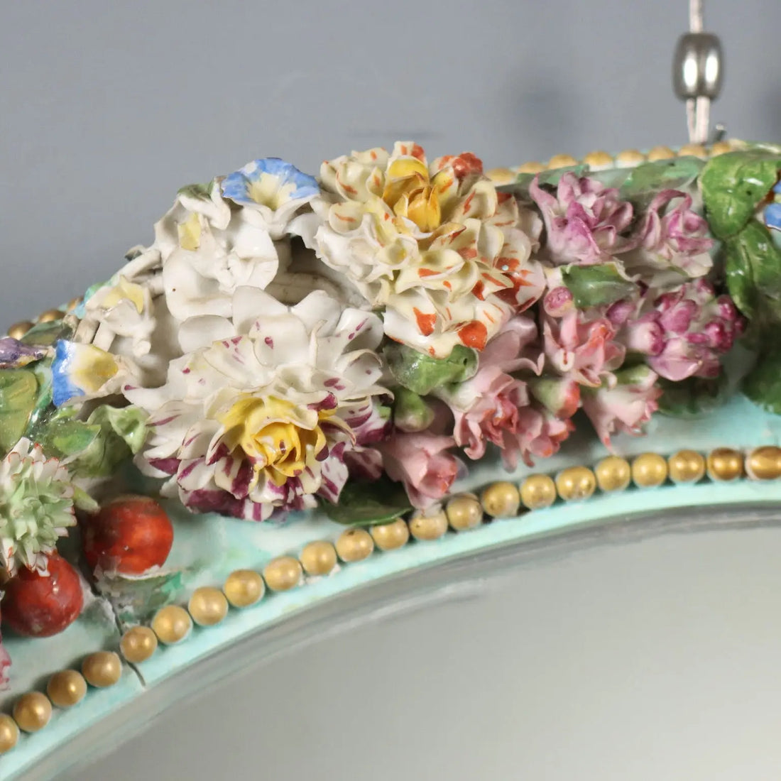 Antique Mirror Ceramic Frame Flower Decorations XIX Century - Italy, XIX Century | Antiques | Mirrors & Frames