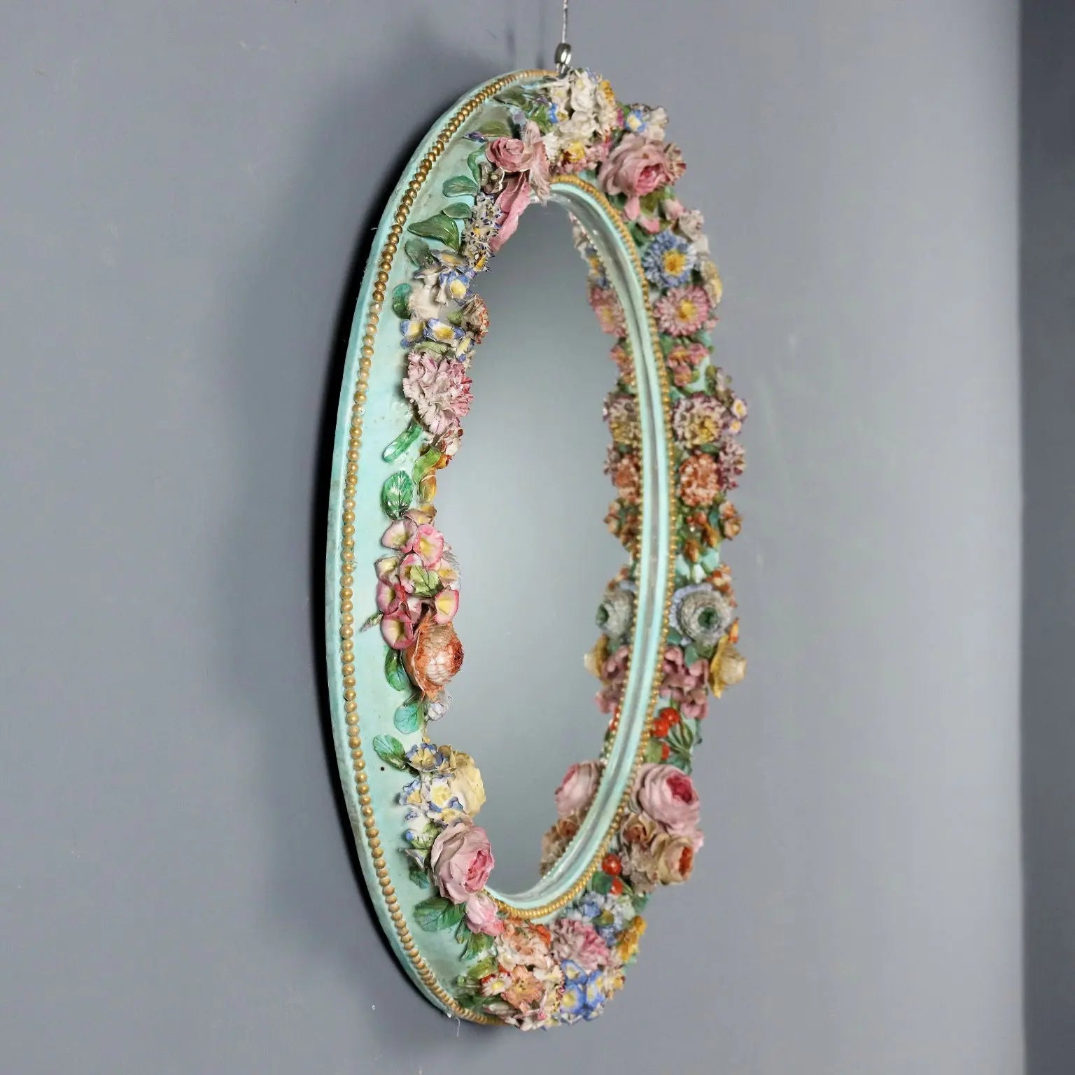 Antique Mirror Ceramic Frame Flower Decorations XIX Century - Italy, XIX Century | Antiques | Mirrors & Frames