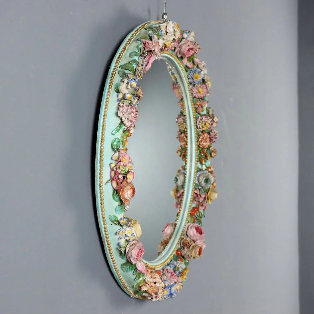 Antique Mirror Ceramic Frame Flower Decorations XIX Century - Italy, XIX Century | Antiques | Mirrors & Frames