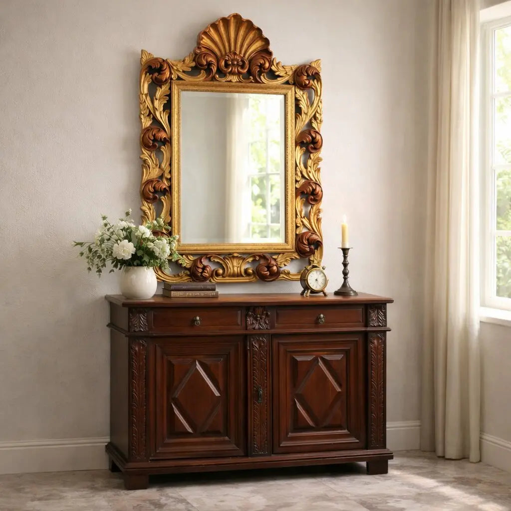 Antique Mirror Baroque Style Carved Wood Italy XX Century - Italy, XX Century | Antiques | Mirrors & Frames