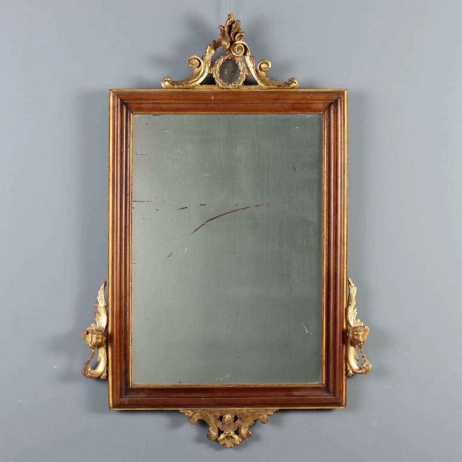 Walnut Mirror with Gilded Carvings, 19th Century