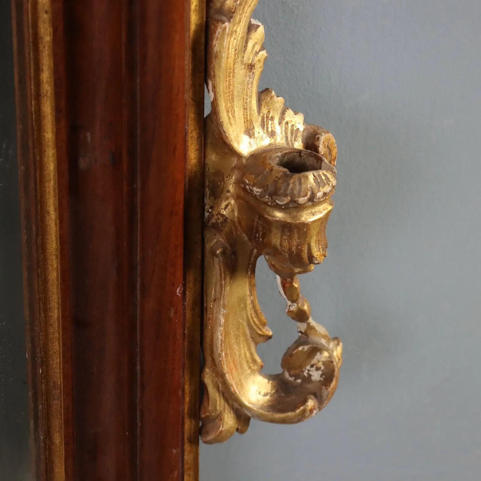 Walnut Mirror with Gilded Carvings, 19th Century