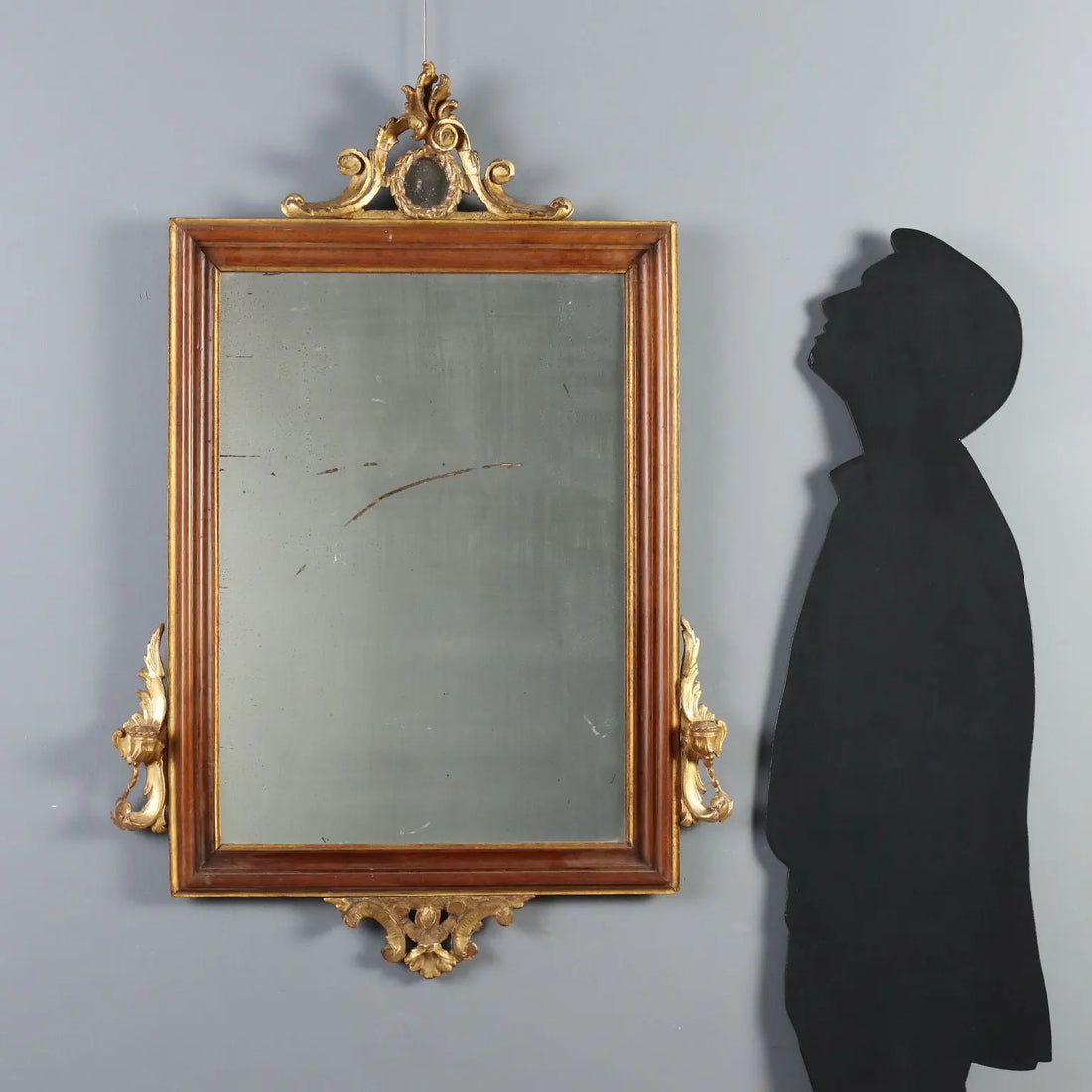 Walnut Mirror with Gilded Carvings, 19th Century