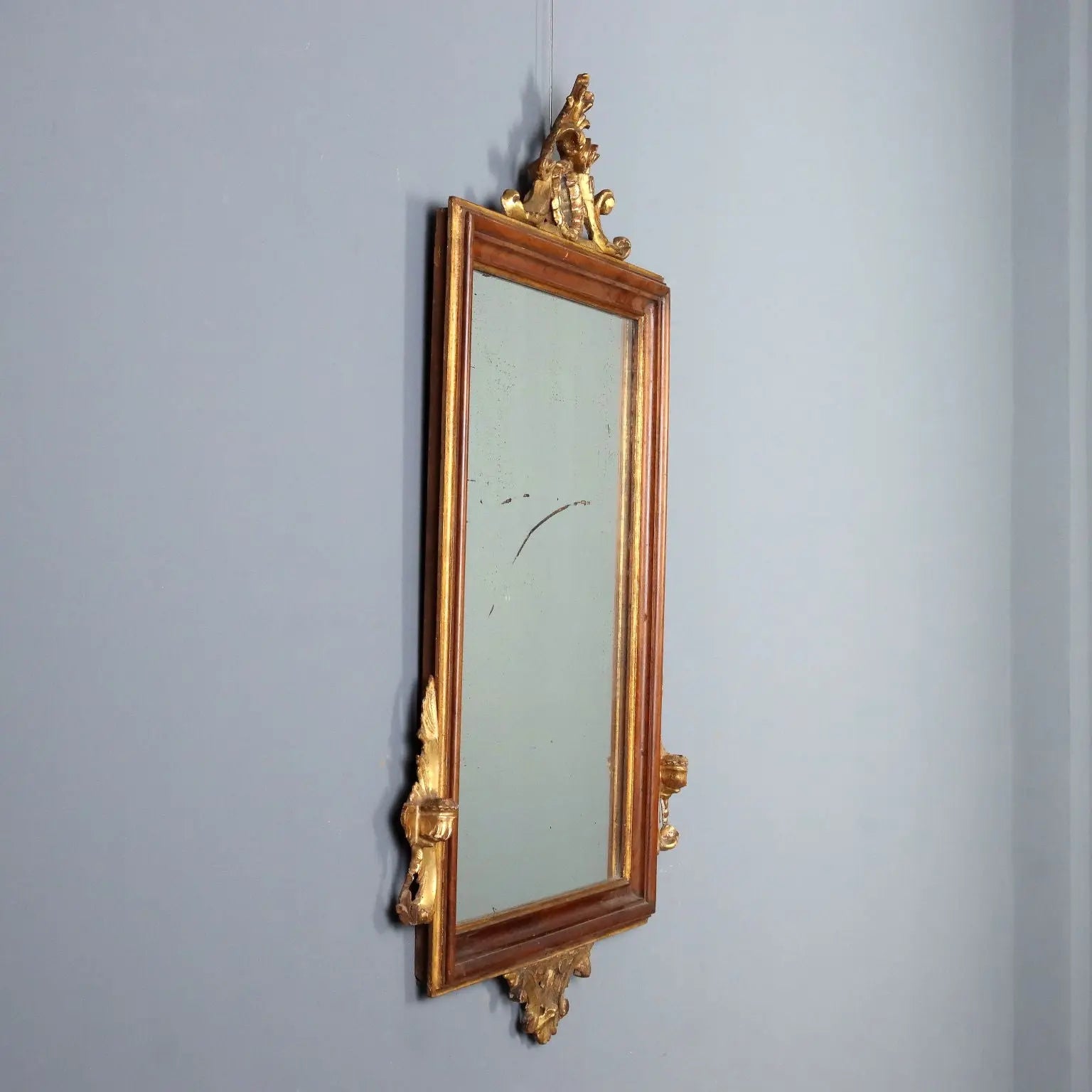 Walnut Mirror with Gilded Carvings, 19th Century