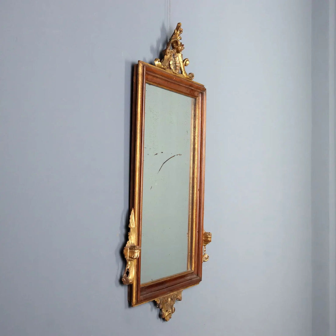 Walnut Mirror with Gilded Carvings, 19th Century