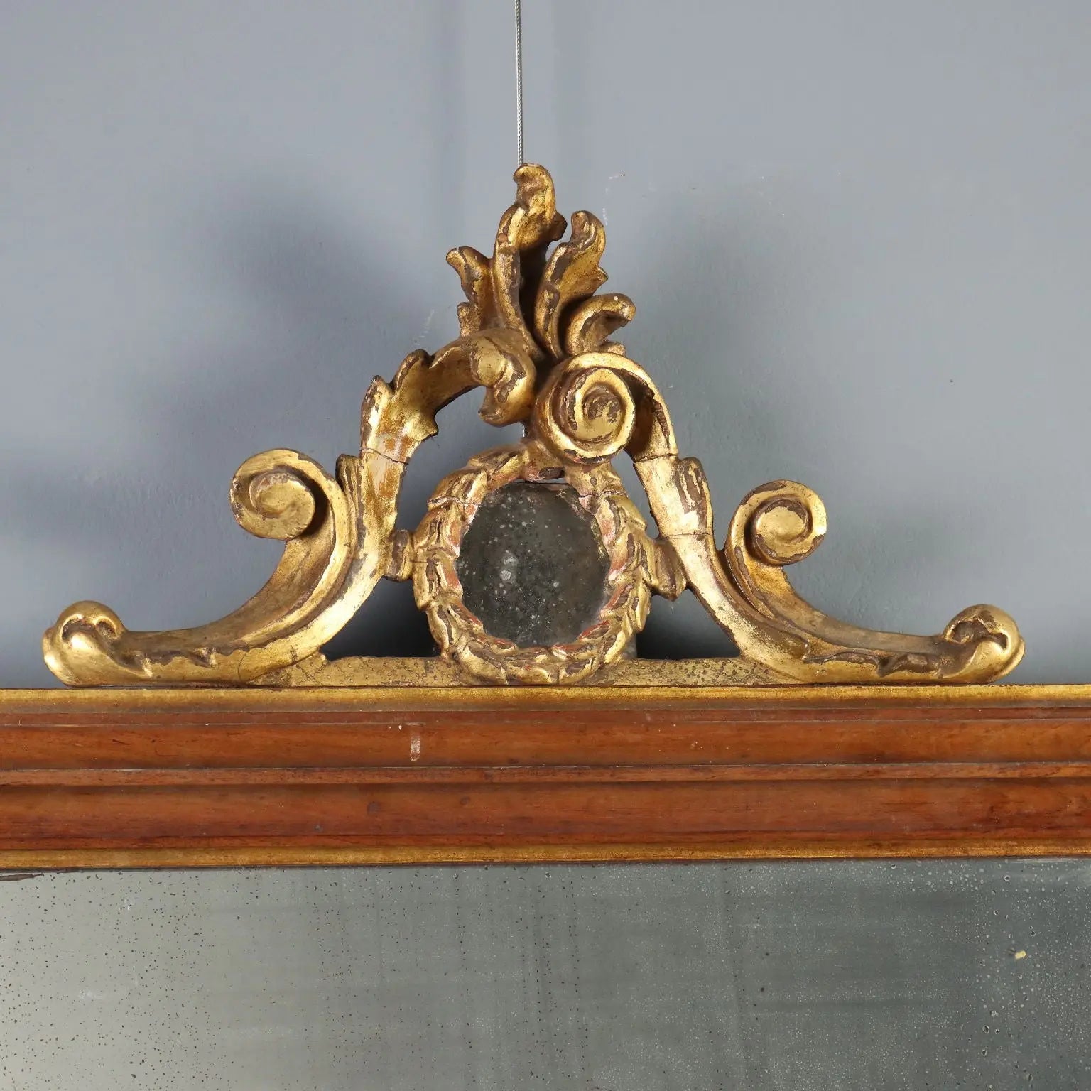 Walnut Mirror with Gilded Carvings, 19th Century