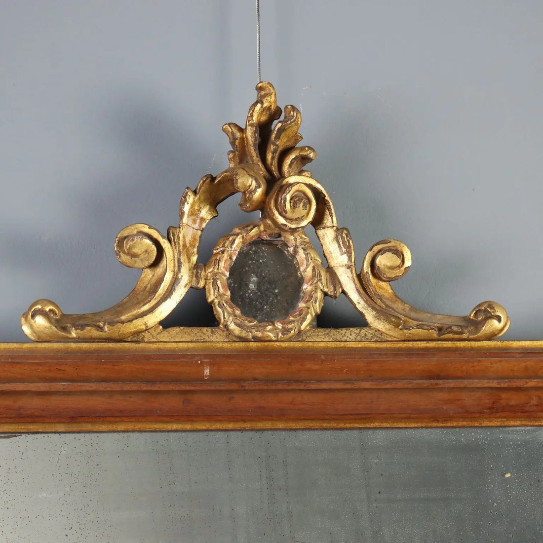 Walnut Mirror with Gilded Carvings, 19th Century