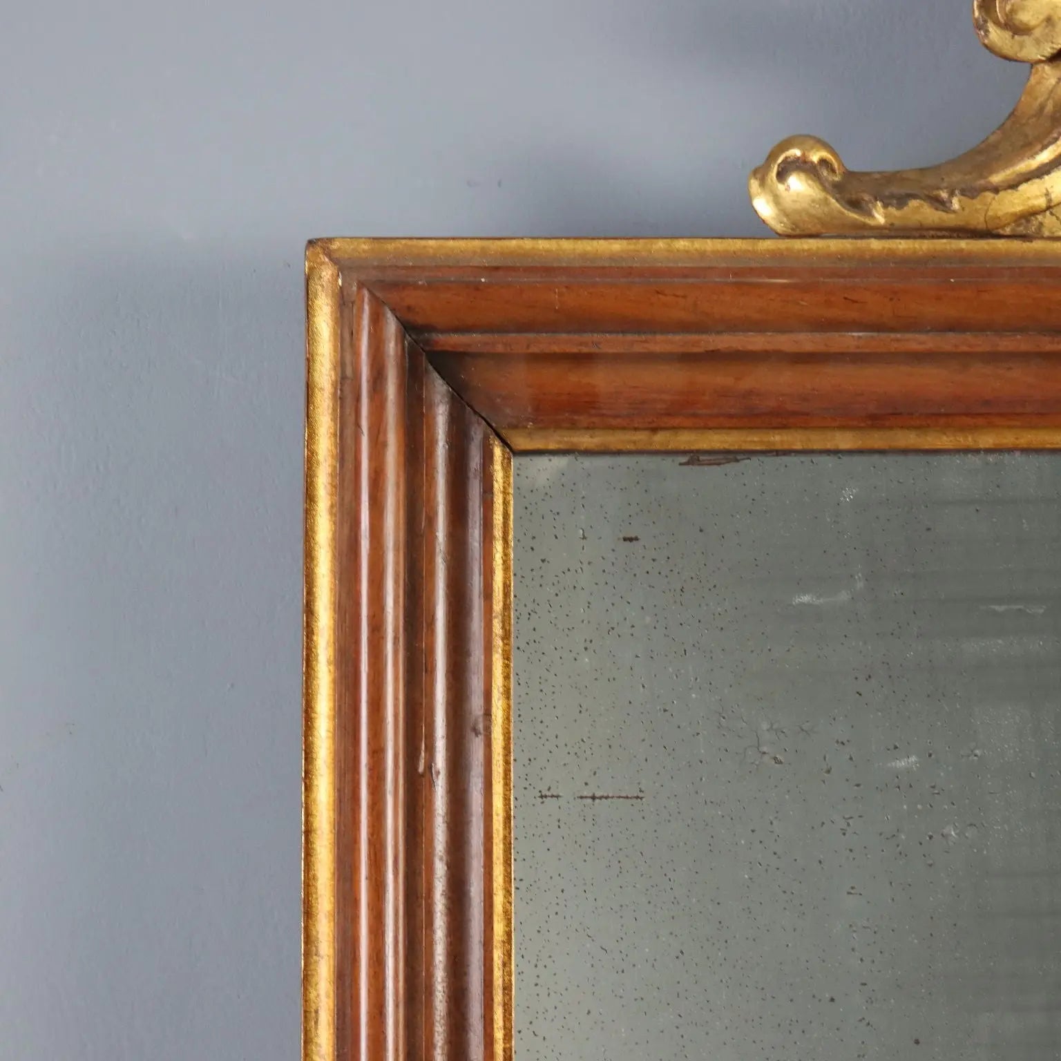 Walnut Mirror with Gilded Carvings, 19th Century
