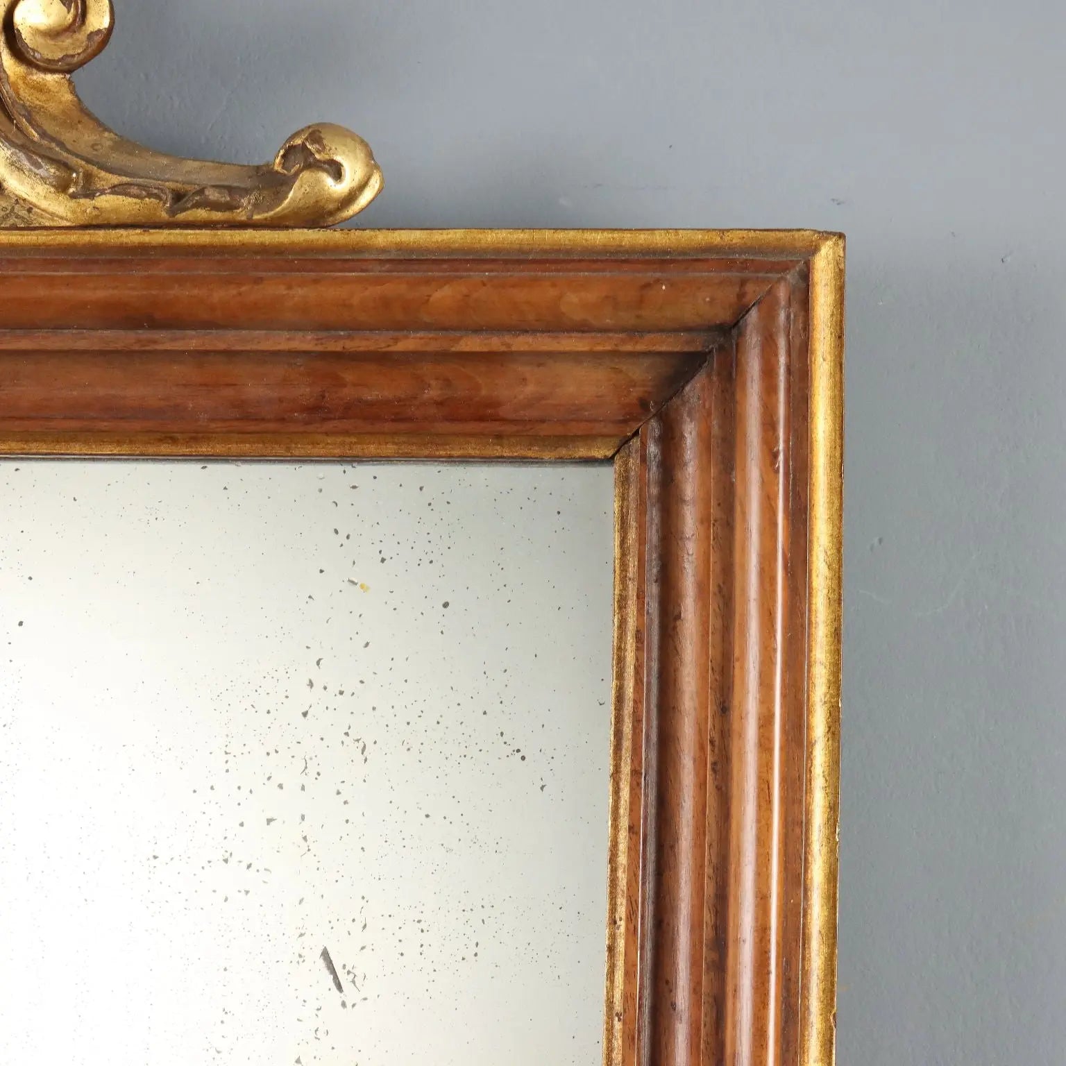 Walnut Mirror with Gilded Carvings, 19th Century