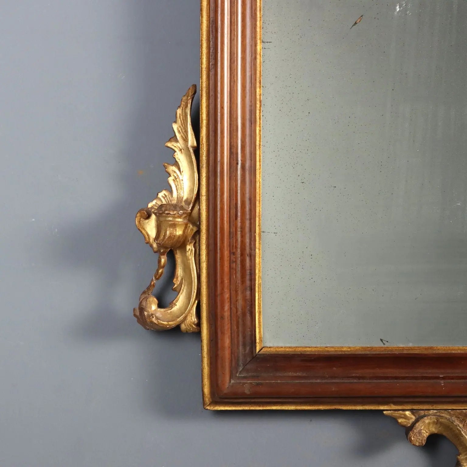 Walnut Mirror with Gilded Carvings, 19th Century