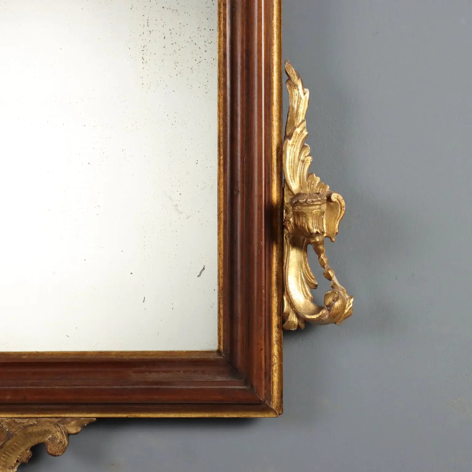 Walnut Mirror with Gilded Carvings, 19th Century