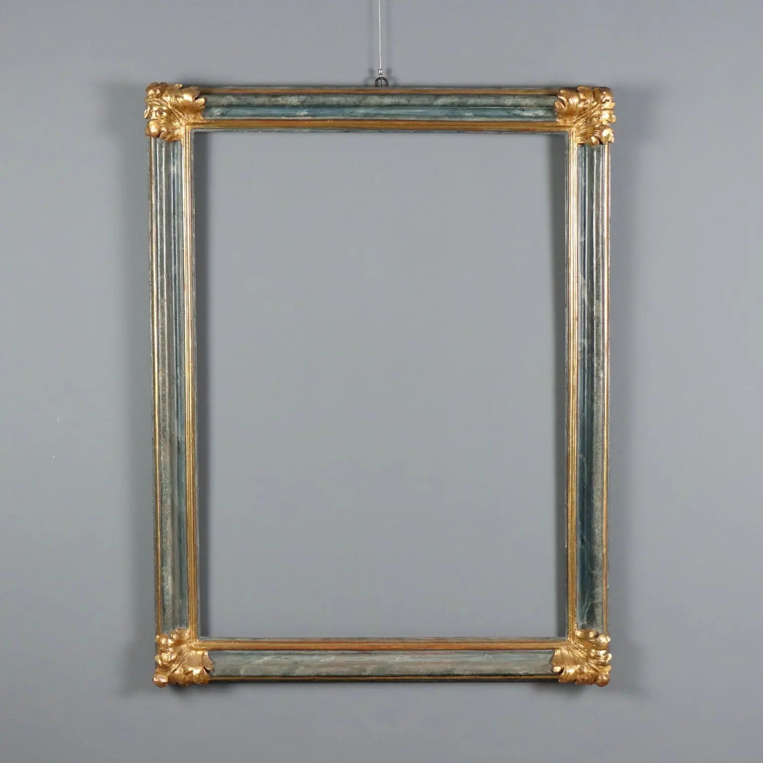 Antique Baroque Frame Painted Carved Wood XVIII Century