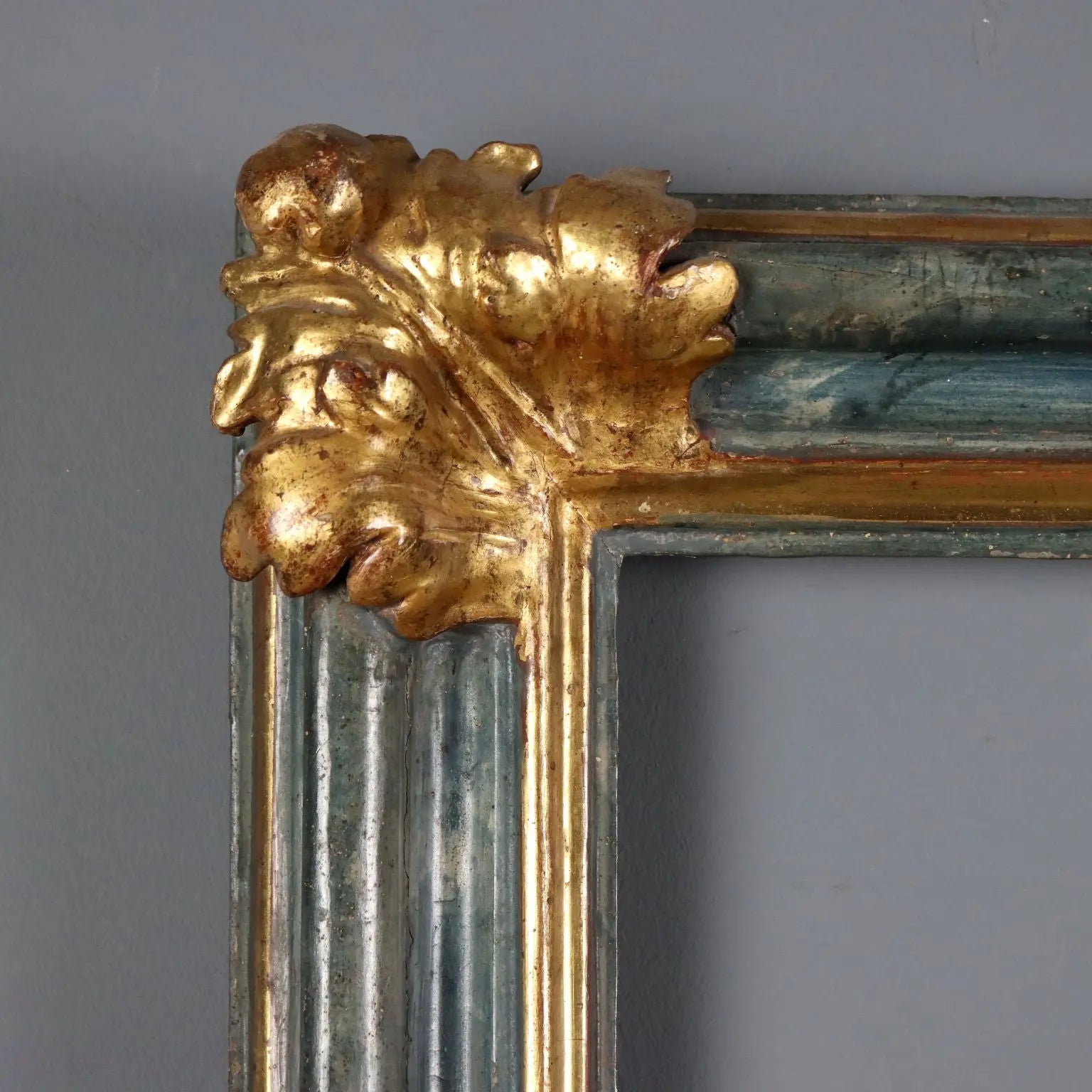 Antique Baroque Frame Painted Carved Wood XVIII Century