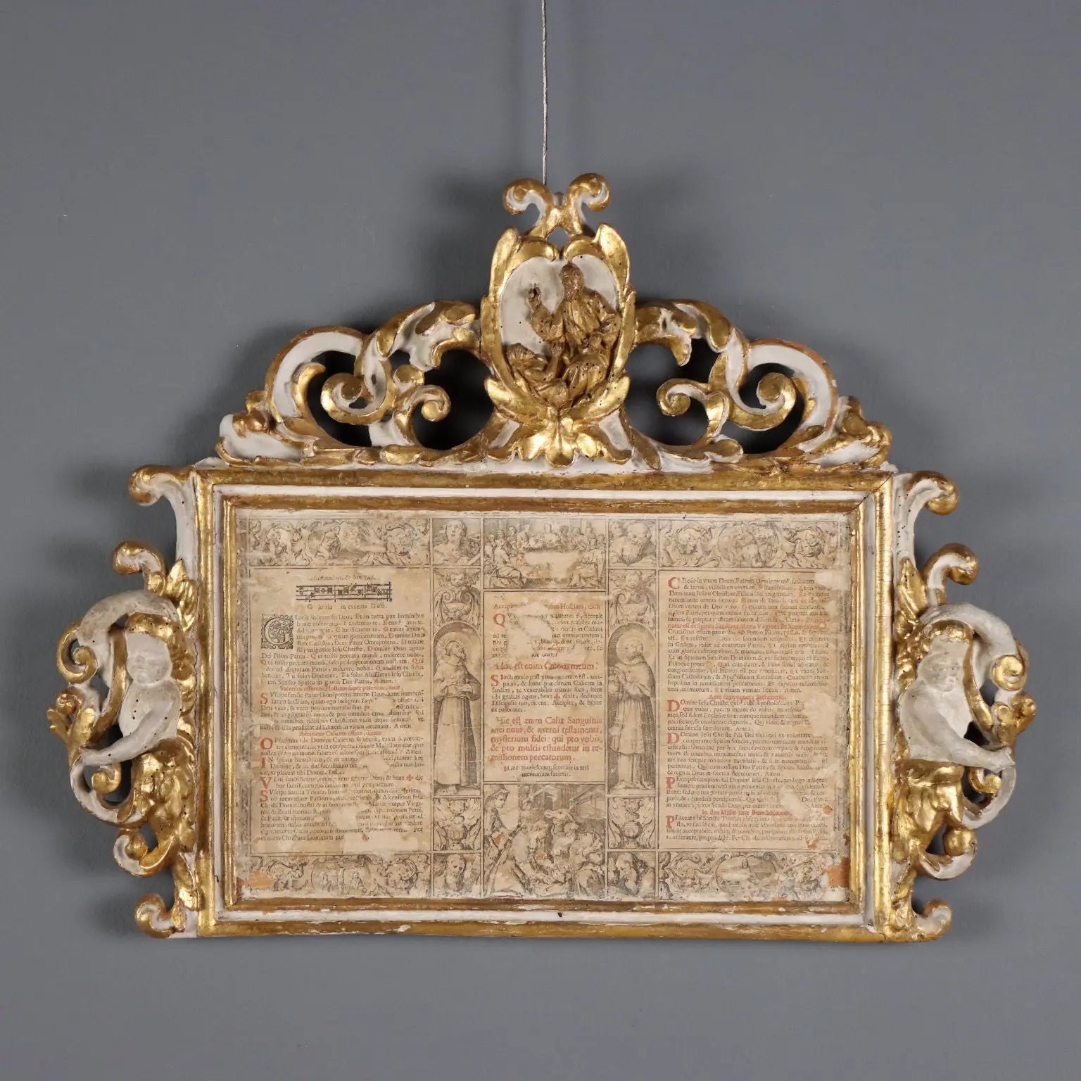 Antique Altar Card Carved Gilded Lacquered Wood XVIII Century