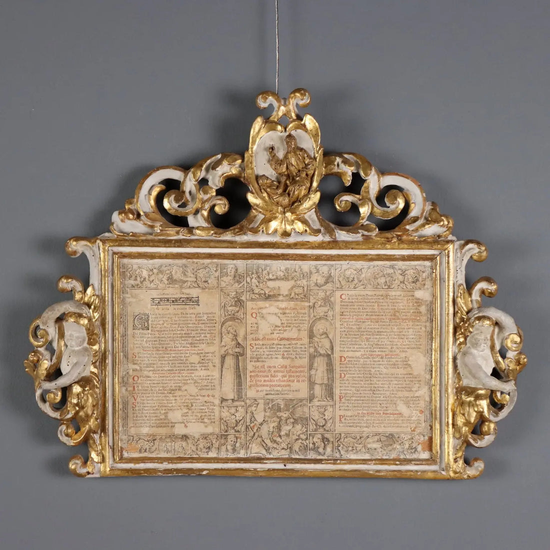 Antique Altar Card Carved Gilded Lacquered Wood XVIII Century