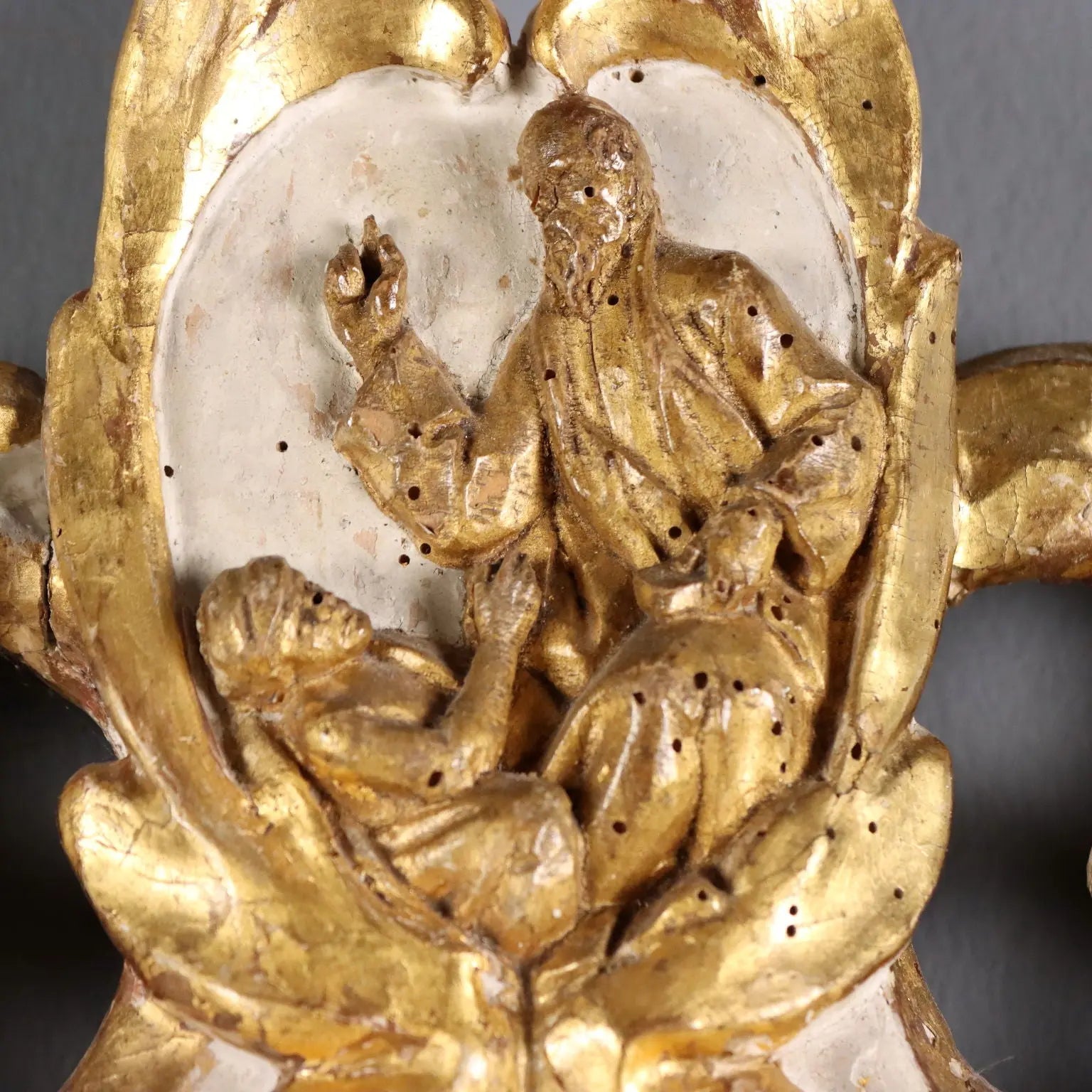 Antique Altar Card Carved Gilded Lacquered Wood XVIII Century