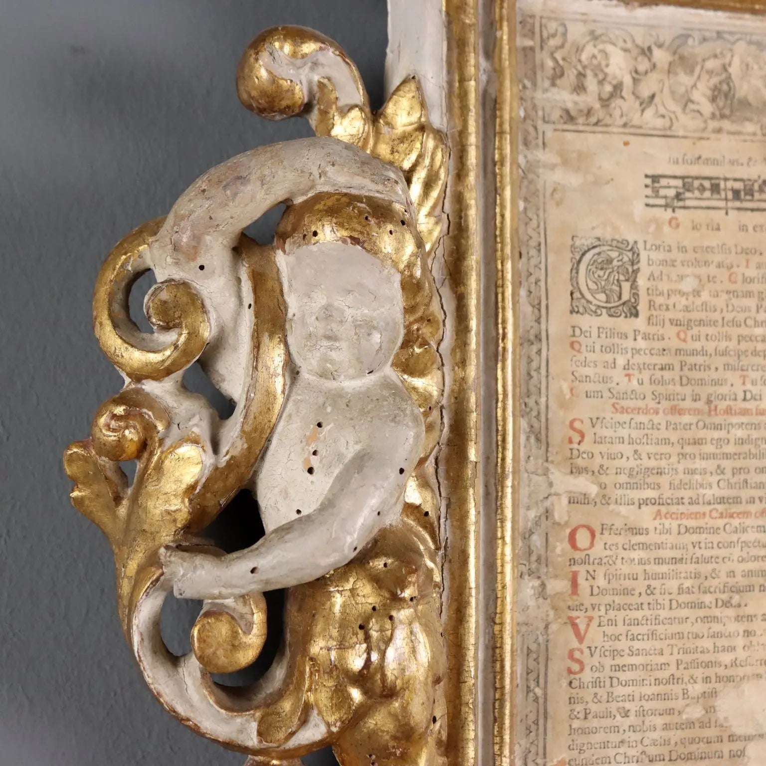 Antique Altar Card Carved Gilded Lacquered Wood XVIII Century