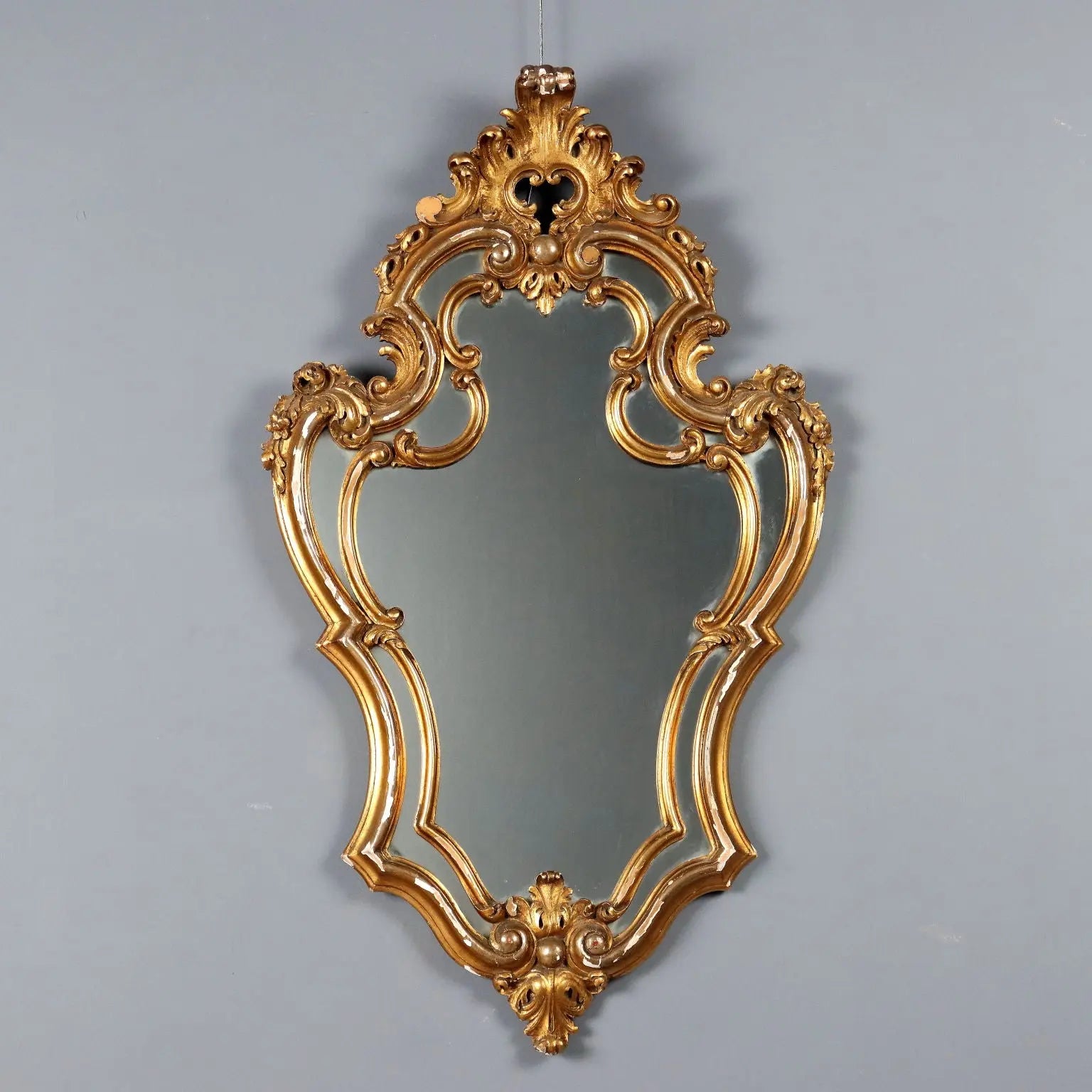Antique Mirror Carved Gilded Wood Italy XX Century