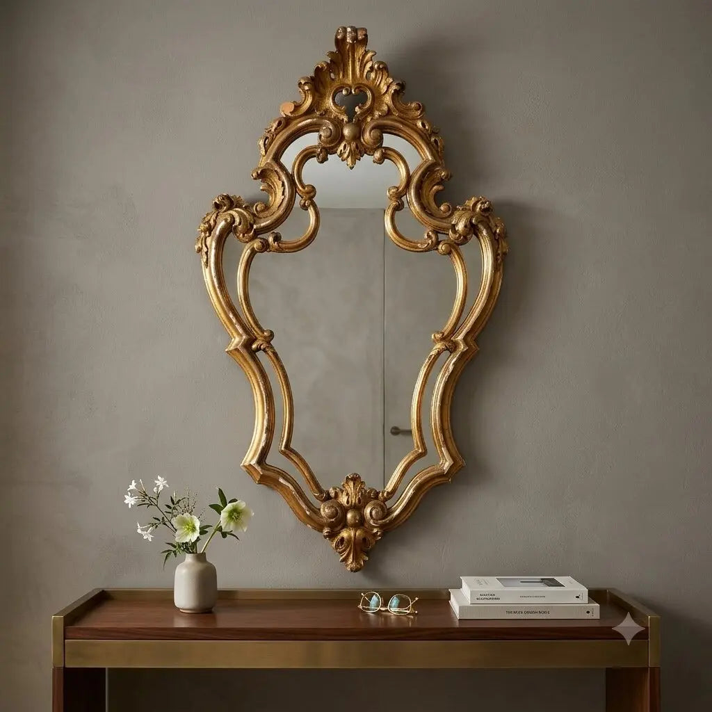 Antique Mirror Carved Gilded Wood Italy XX Century