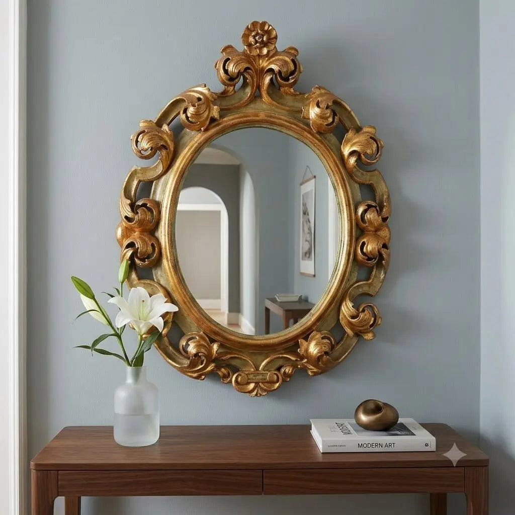 Antique Eclectic Mirror Carved Gilded Wood XIX Century
