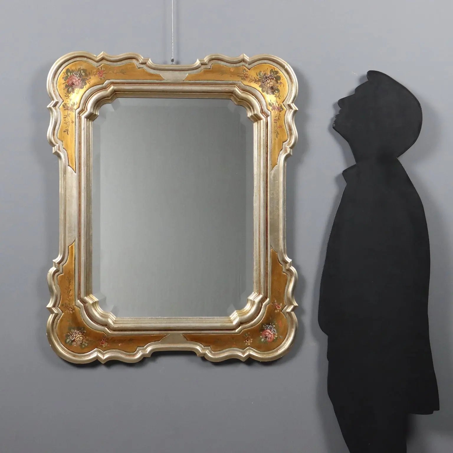 Antique Mirror Gilded Frame Flower Decorations Italy XX Century