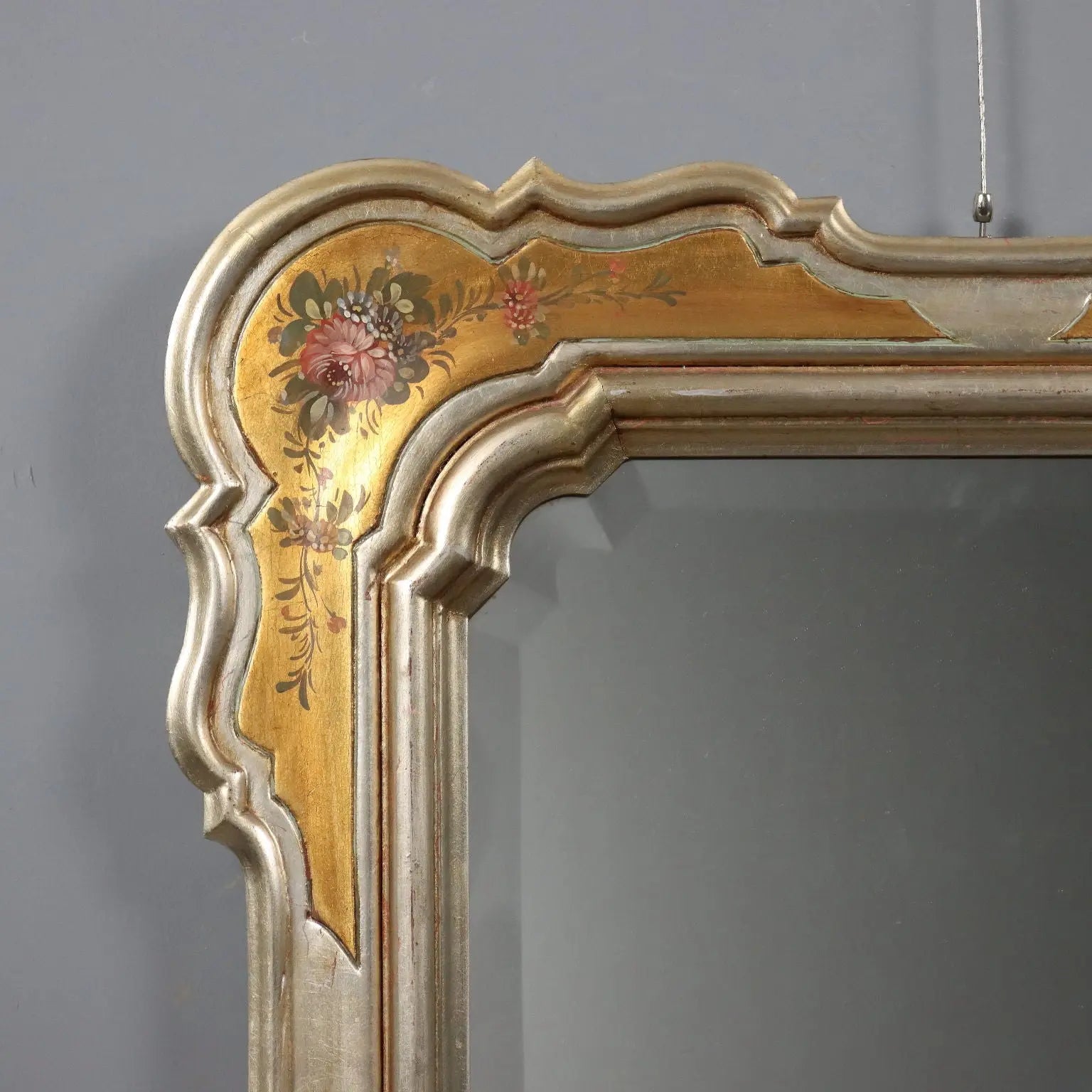 Antique Mirror Gilded Frame Flower Decorations Italy XX Century