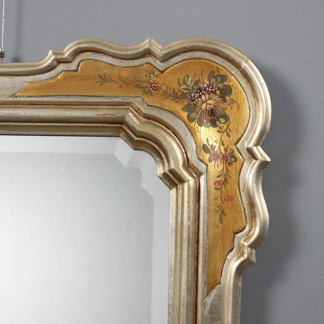 Antique Mirror Gilded Frame Flower Decorations Italy XX Century