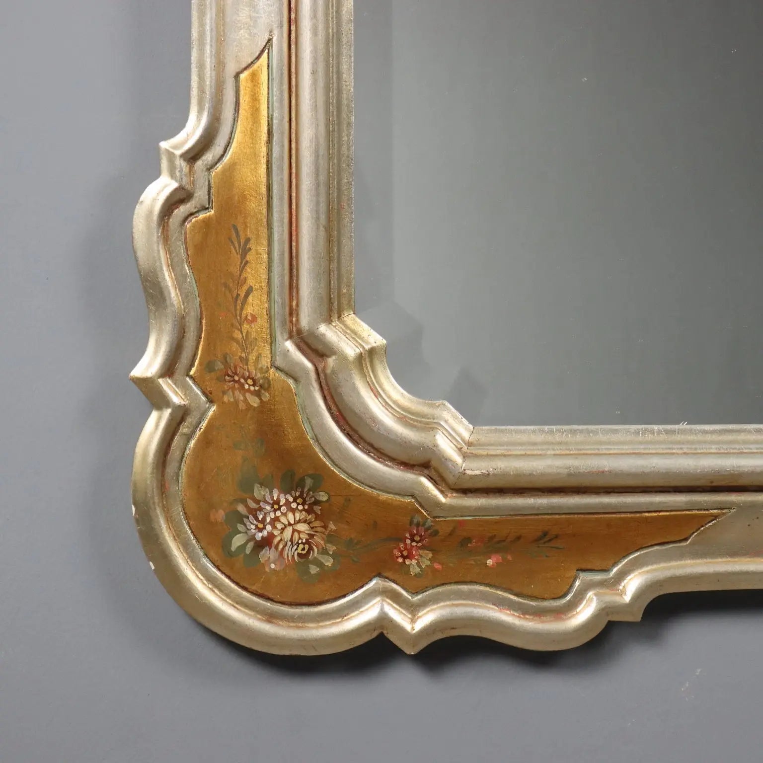 Antique Mirror Gilded Frame Flower Decorations Italy XX Century