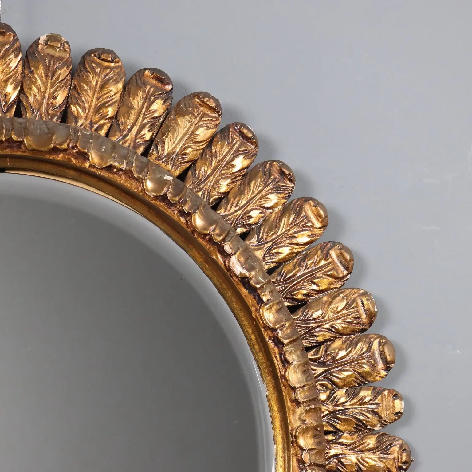 Antique Round Mirror Carved Wood Italy XX Century