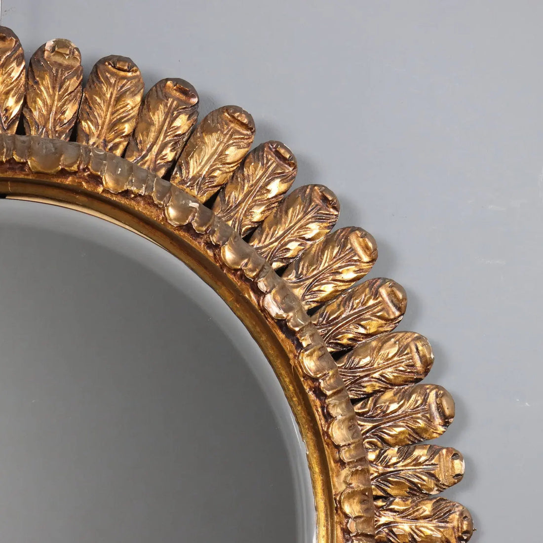 Antique Round Mirror Carved Wood Italy XX Century