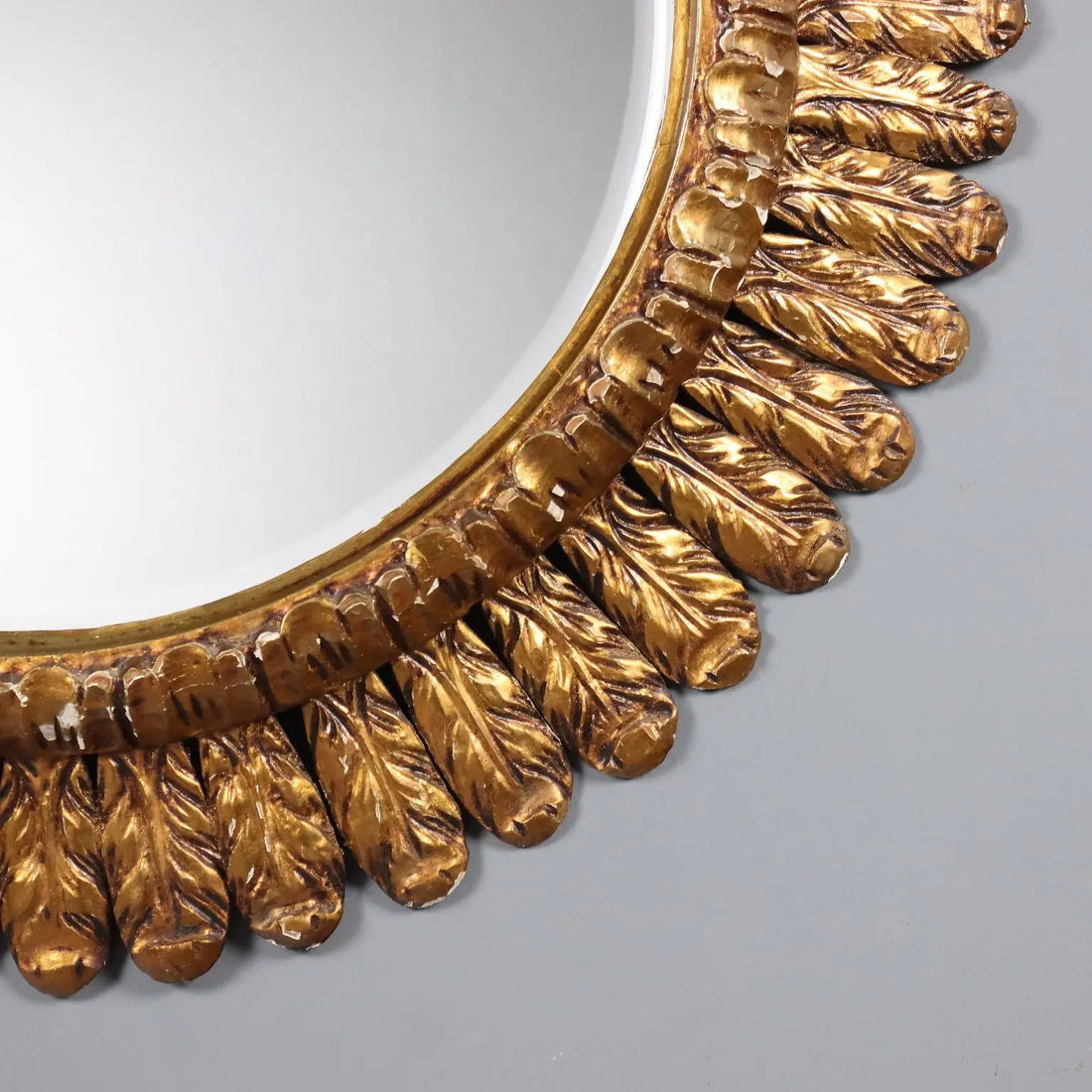 Antique Round Mirror Carved Wood Italy XX Century