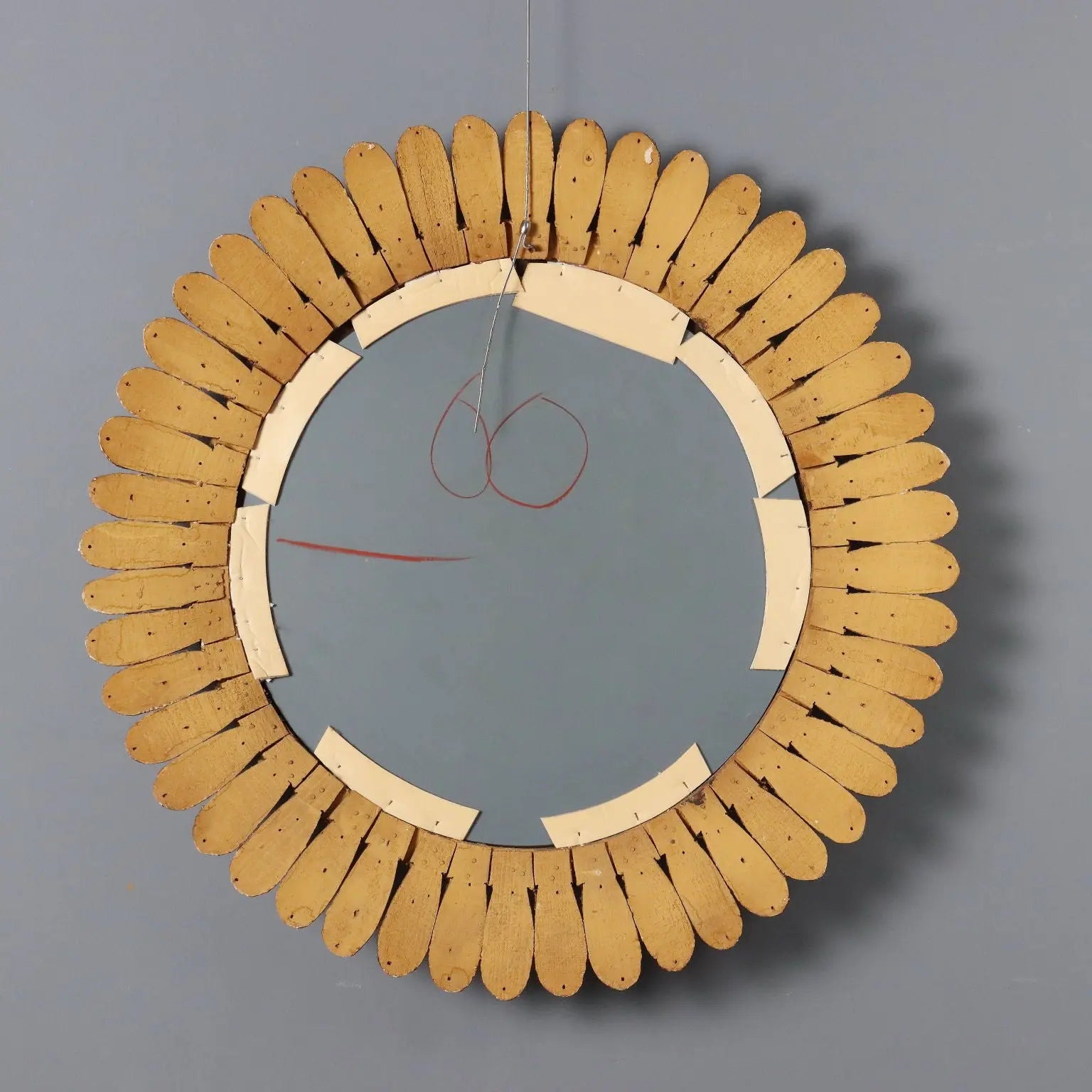 Antique Round Mirror Carved Wood Italy XX Century