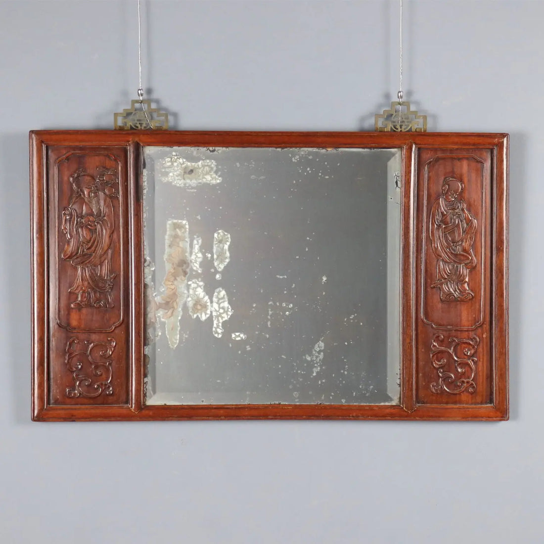 Antique Mirror Exotic Wood Chinoiserie Carvings XIX Century