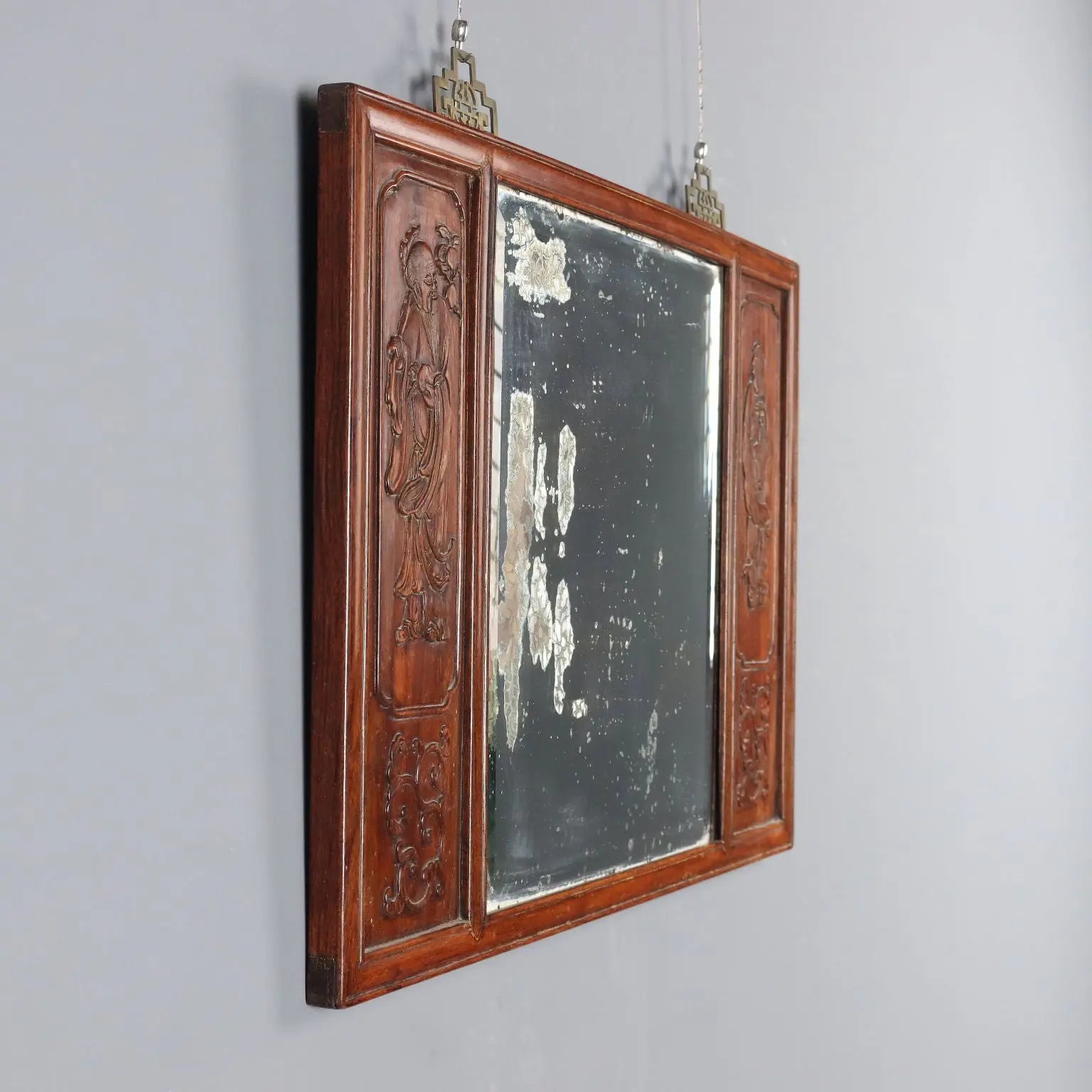 Antique Mirror Exotic Wood Chinoiserie Carvings XIX Century
