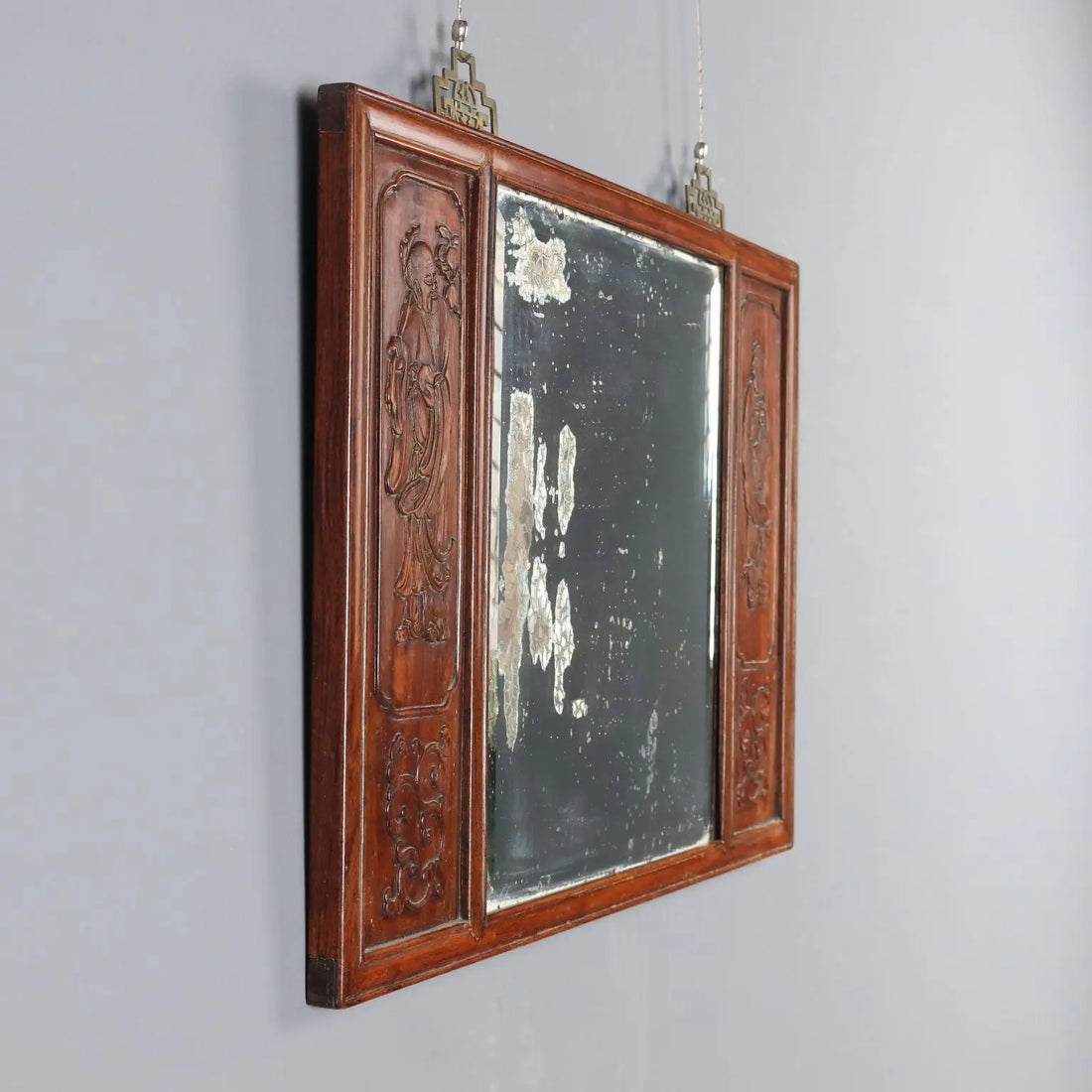 Antique Mirror Exotic Wood Chinoiserie Carvings XIX Century