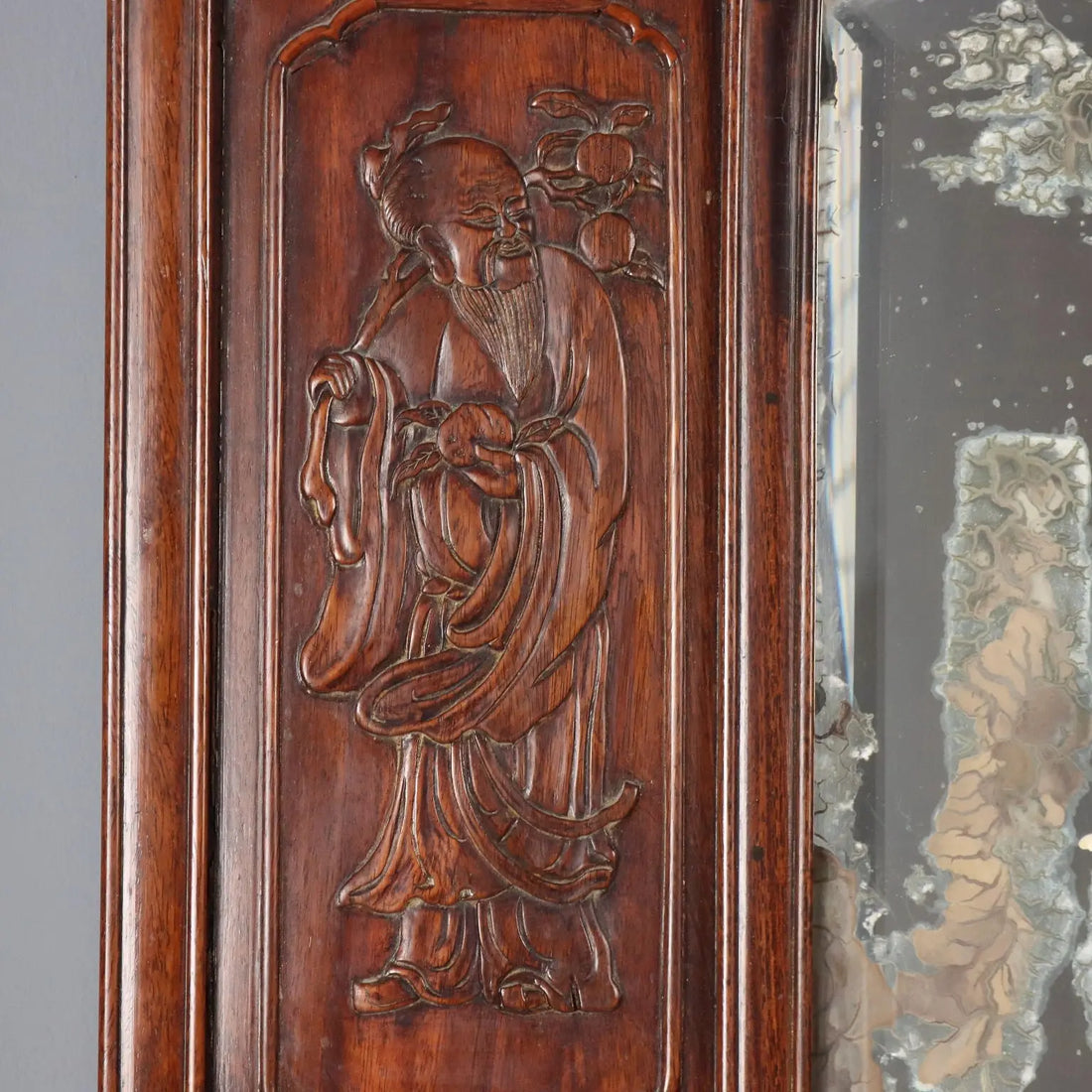Antique Mirror Exotic Wood Chinoiserie Carvings XIX Century