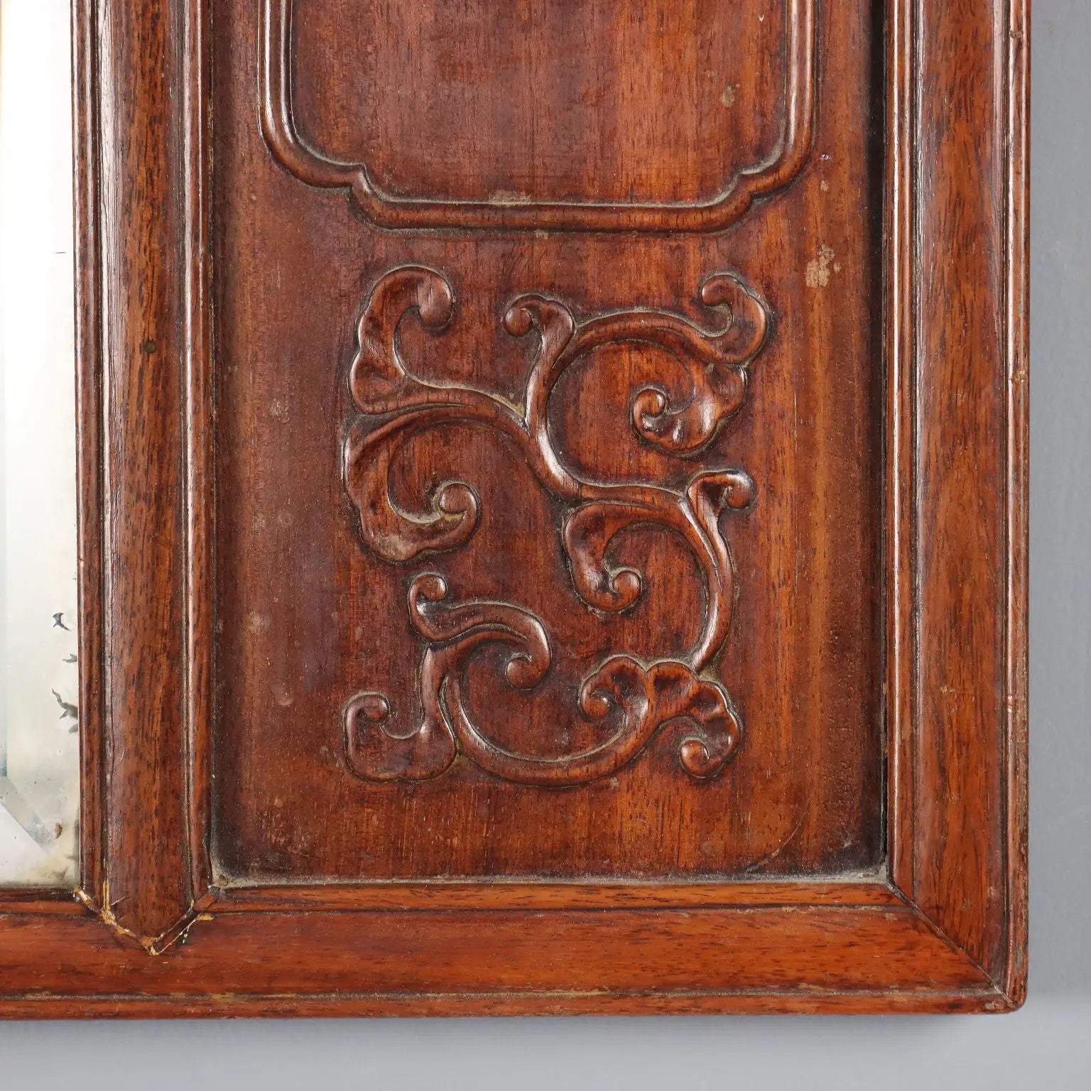 Antique Mirror Exotic Wood Chinoiserie Carvings XIX Century