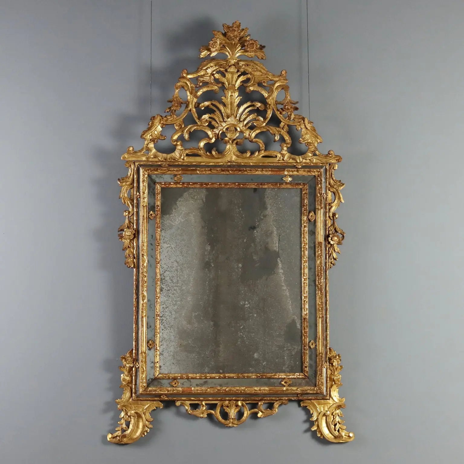 Antique Mirror Gilded Linden Baroque Carvings XVIII Century