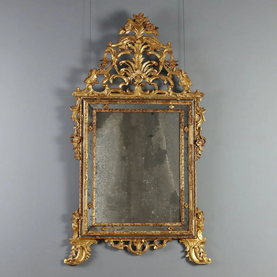 Antique Mirror Gilded Linden Baroque Carvings XVIII Century