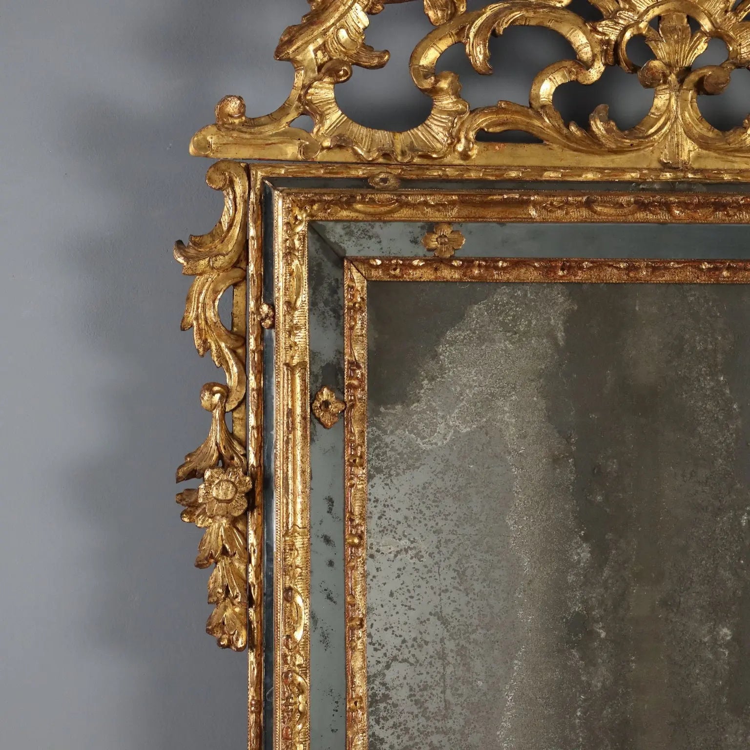 Antique Mirror Gilded Linden Baroque Carvings XVIII Century